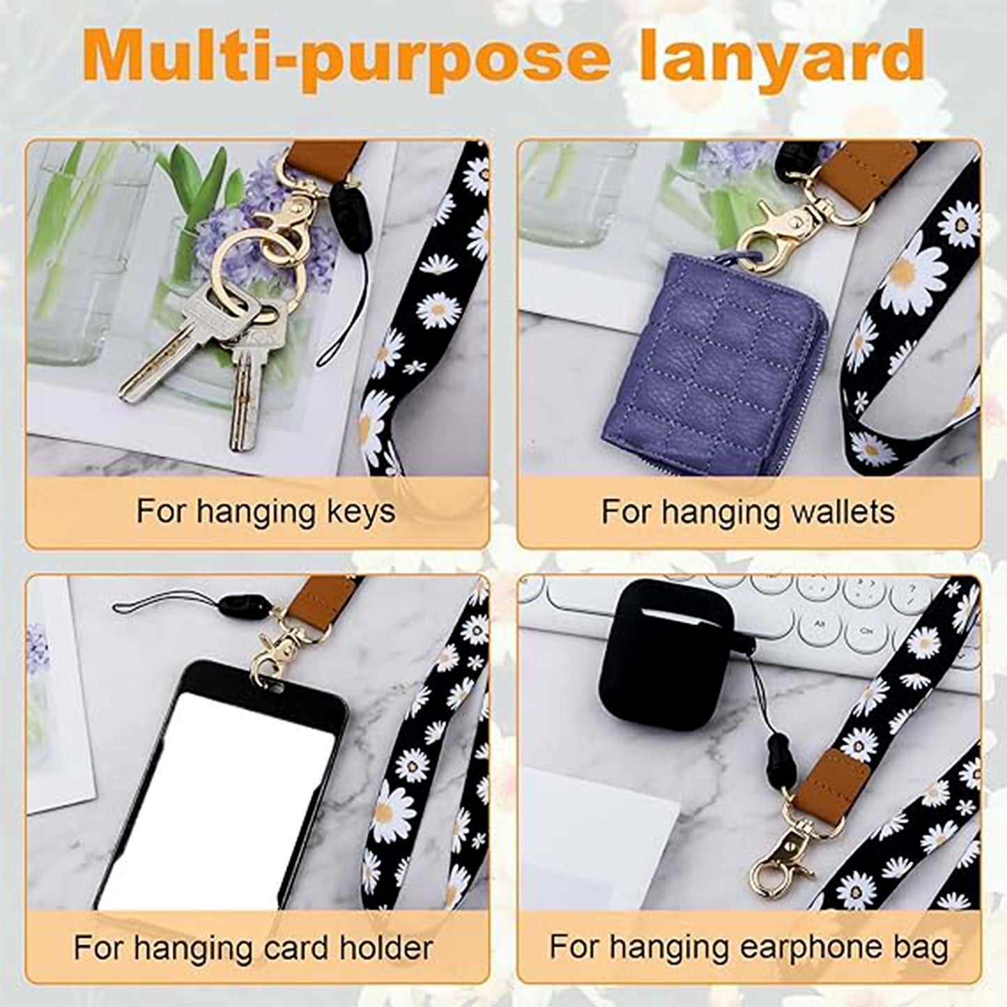 Floral Print Neck Lanyard Strap With Clip Hook Mobile String (1 Pc) - Happy Price - Image 3