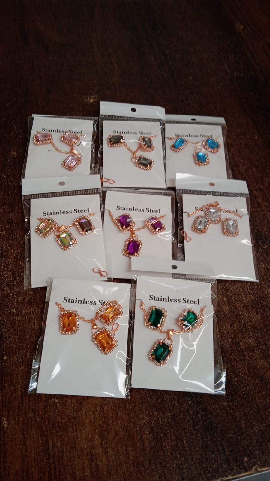 Stone Pendant Necklace Chain Set With Earrings (1 Set Mix Color Design) - Happy Price - Image 7