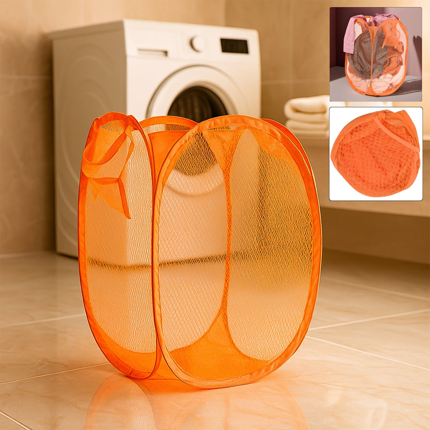 Foldable Mesh Laundry Basket - Pop-Up Clothes Hamper with Handles (1 Pc) - Happy Price - Image 2