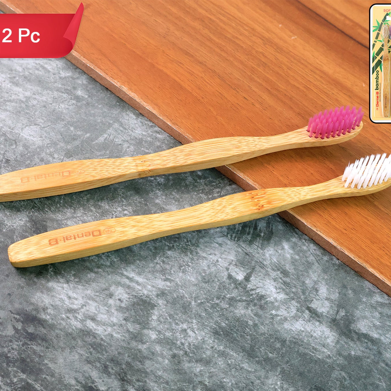 Eco-friendly Natural Bamboo Toothbrush With Medium Bristles (2 Pc) - Happy Price - Image 1