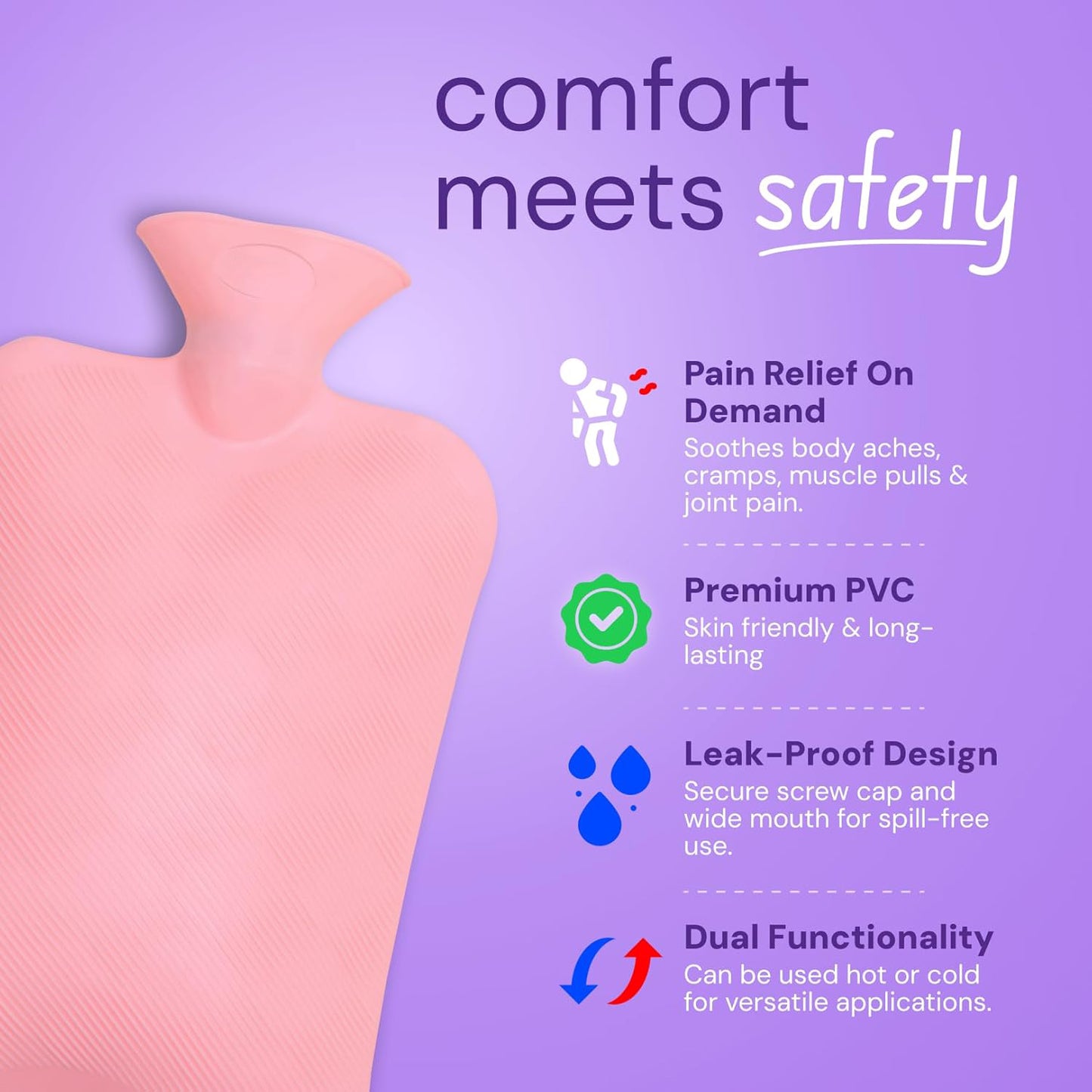 ComfortMax Rubber Hot Water Bag - 31x19 cm, 1 Pc for Pain Relief & Warmth - Happy Price - Image 6
