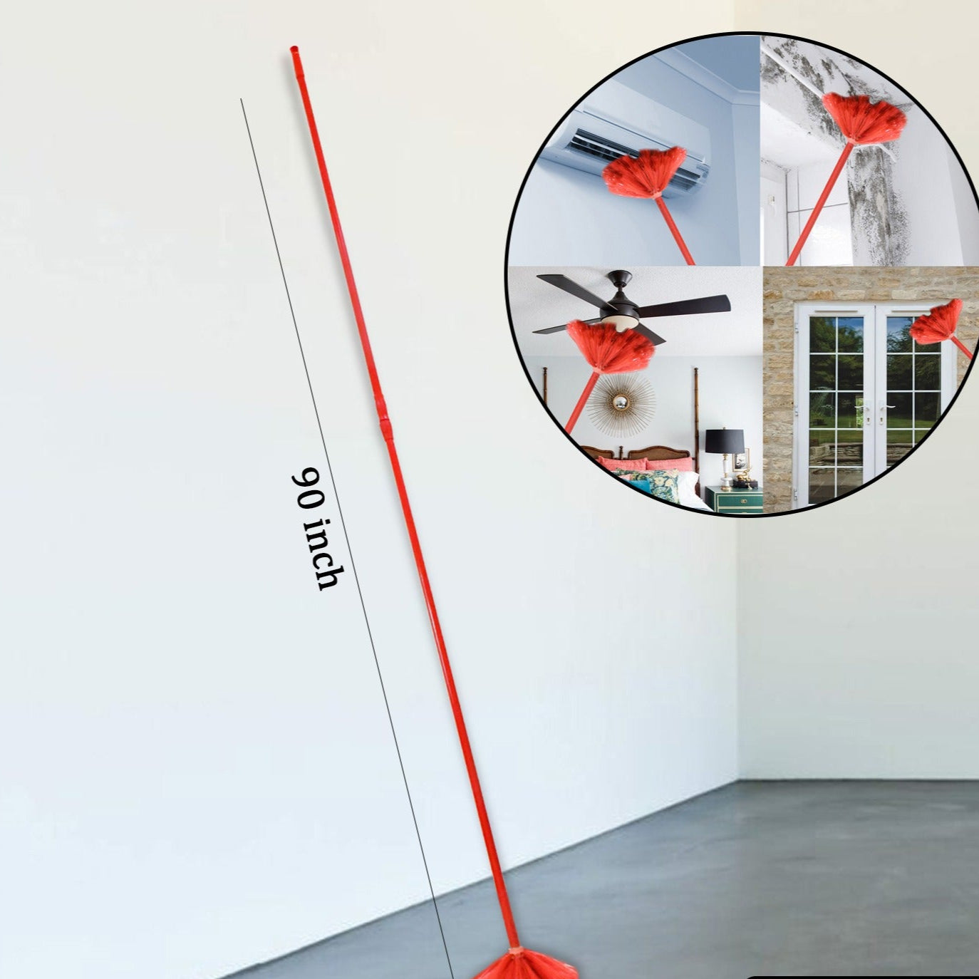 Cobweb Brush With Metal Strong Long Extendable Handle For Dusting Ceiling Cobweb Cleaning Brush For Lights Fans Webs Cleaning For Home Kitchen (90 Inch Moq - 6 Pc) - Happy Price - Image 1