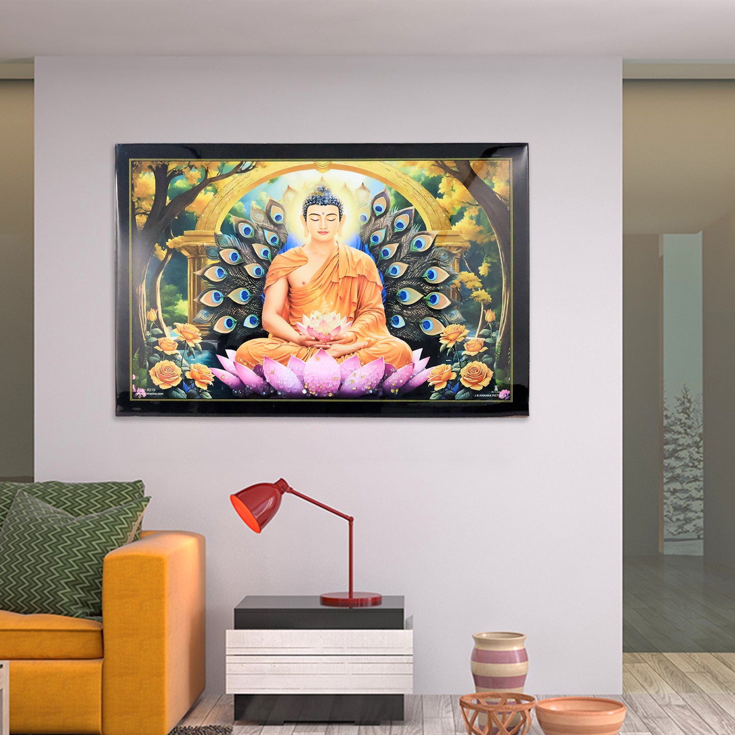 Lord Buddha Wall Art with Wooden Frame - 45x30 cm, 1 Piece - Happy Price - Image 6