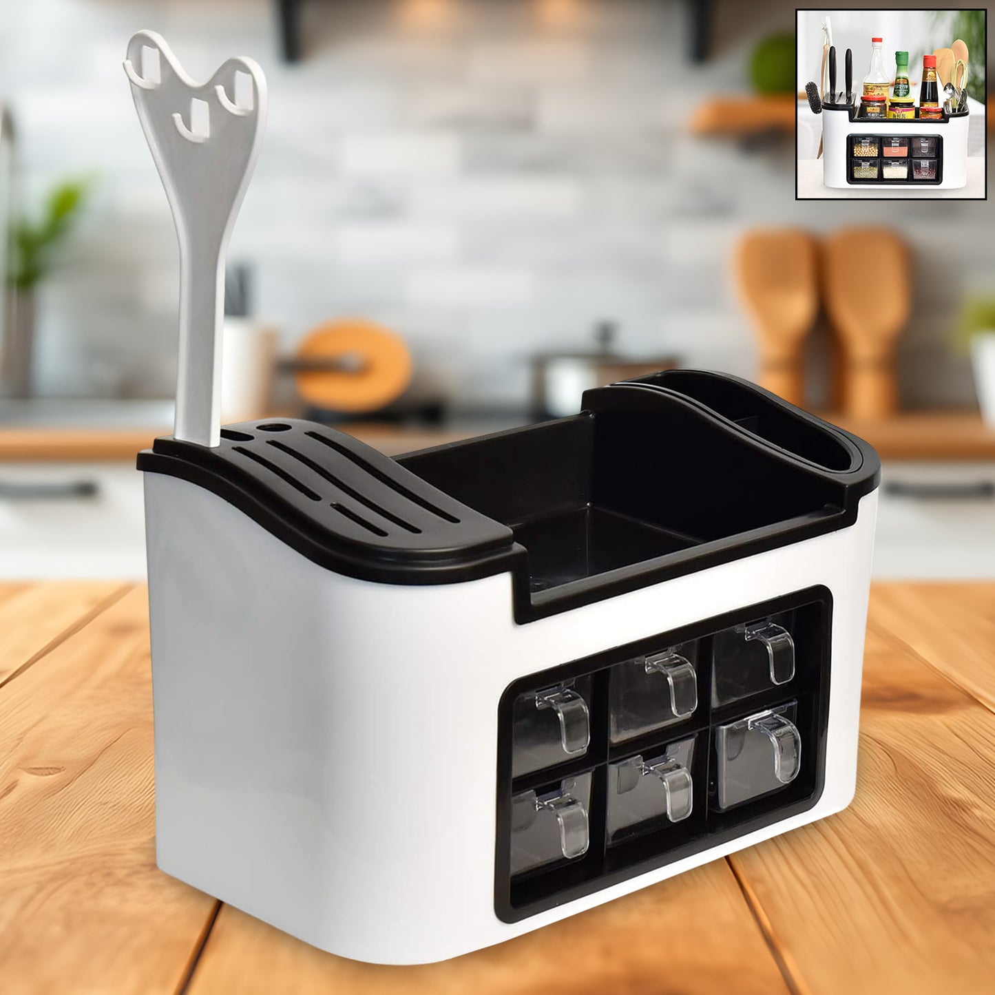 Multifunctional Kitchen Countertop Organizer with 6 Spice Jars and Utensil Holder - Happy Price - Image 2