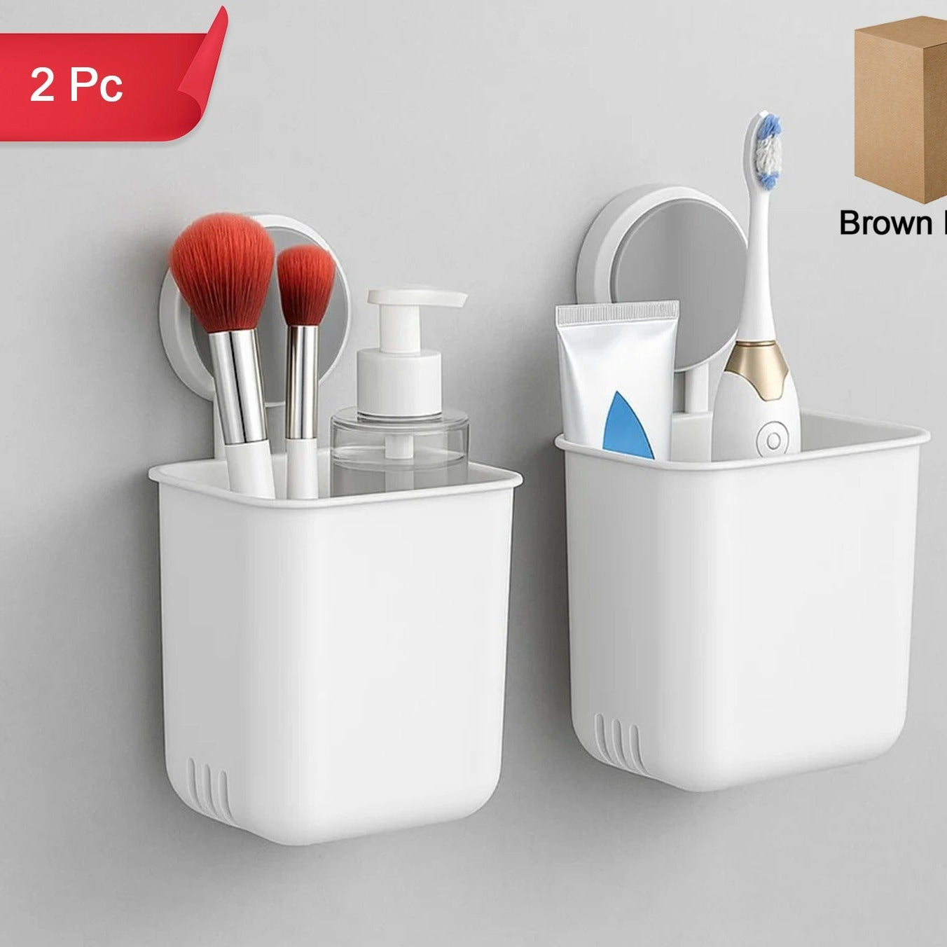 Wall Mounted Bathroom Organizer Cups - 2 Pc Set - Happy Price - Image 1