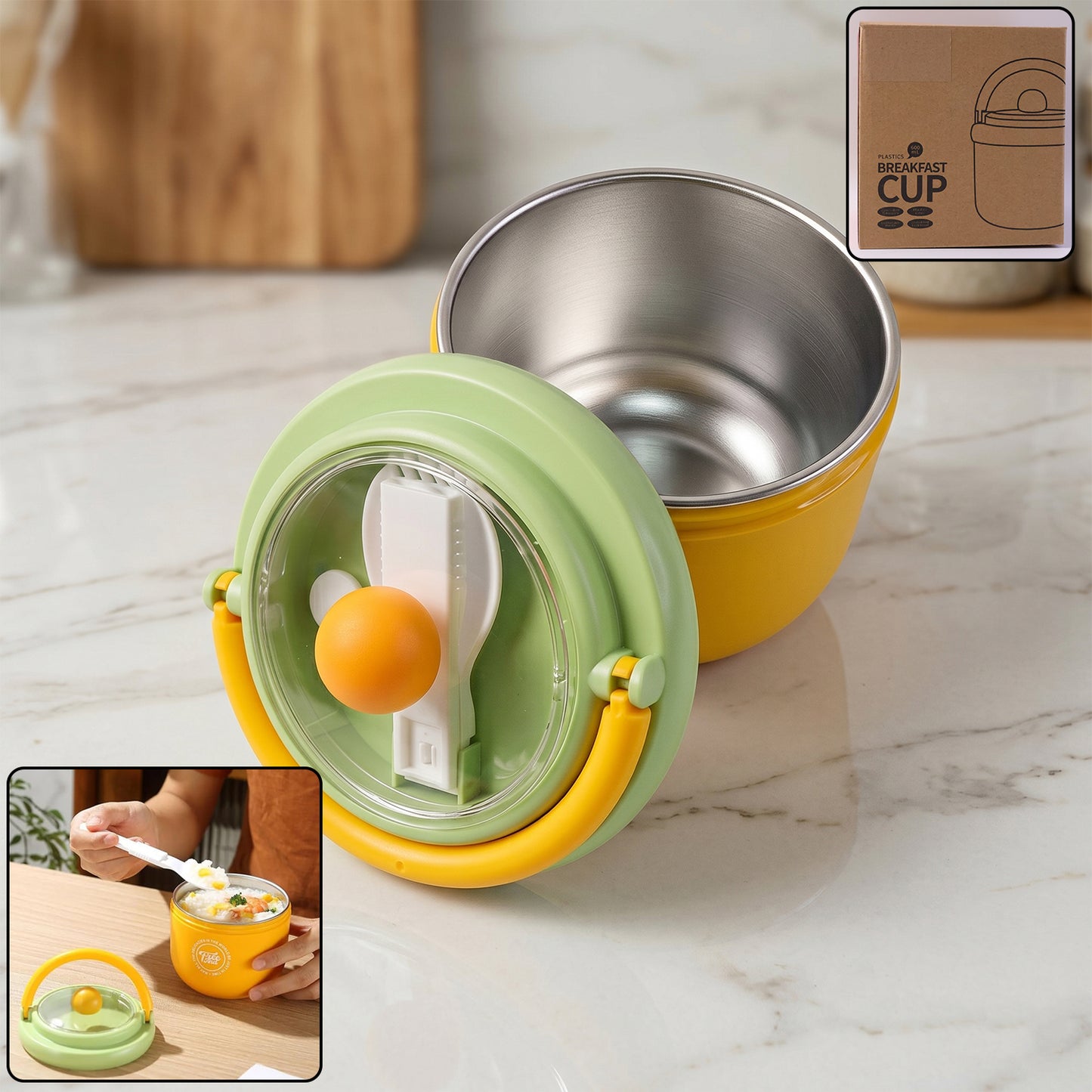 Cute Stainless Steel Lunch Box - 600 ML with Spoon - Great Price - Image 2