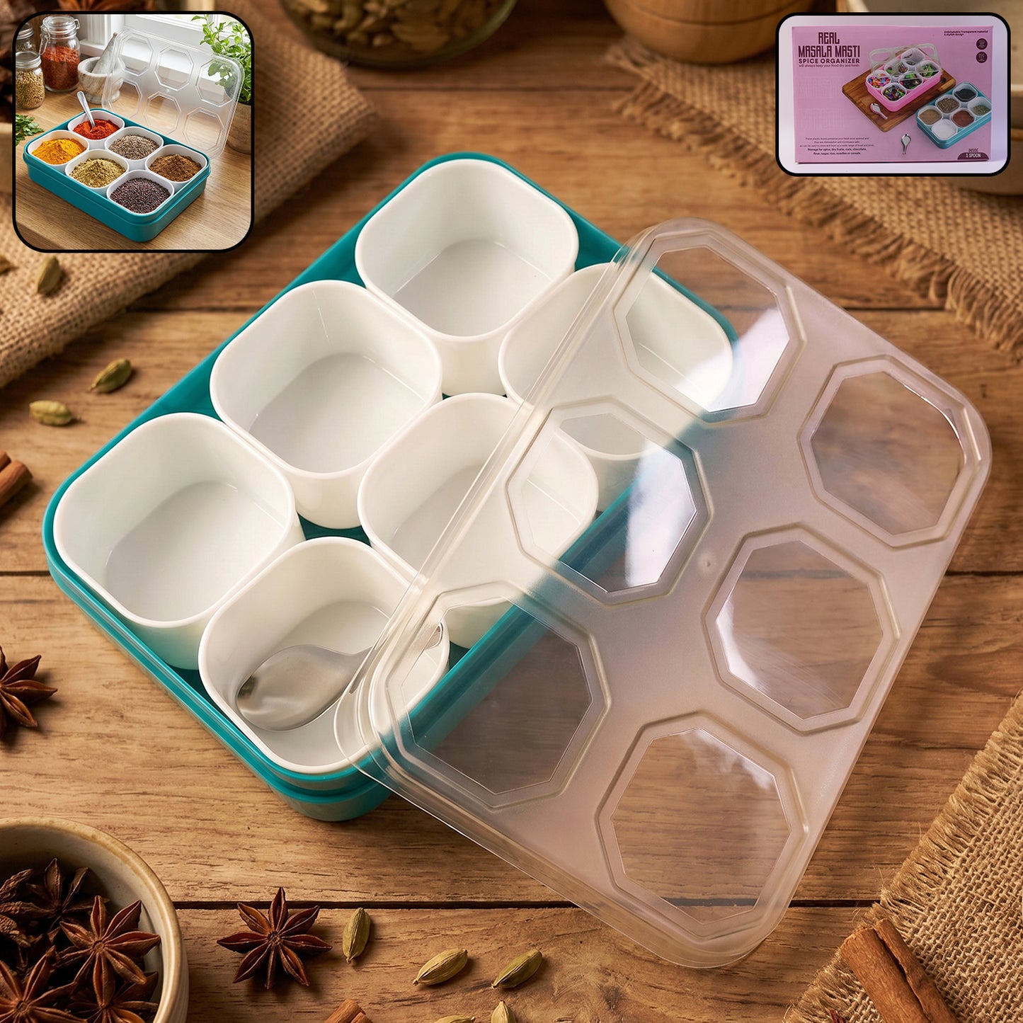 6 Compartment Plastic Spice Box with Transparent Lid for Kitchen Organization - Great Price - Image 2
