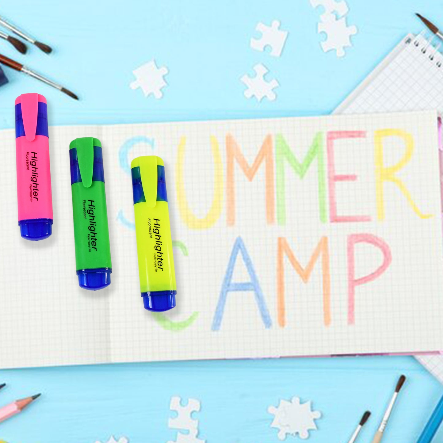 Highlighter Pen Assorted Colours Water Based Broad Tip Writing Marker (3 Pcs Set) - Happy Price - Image 3