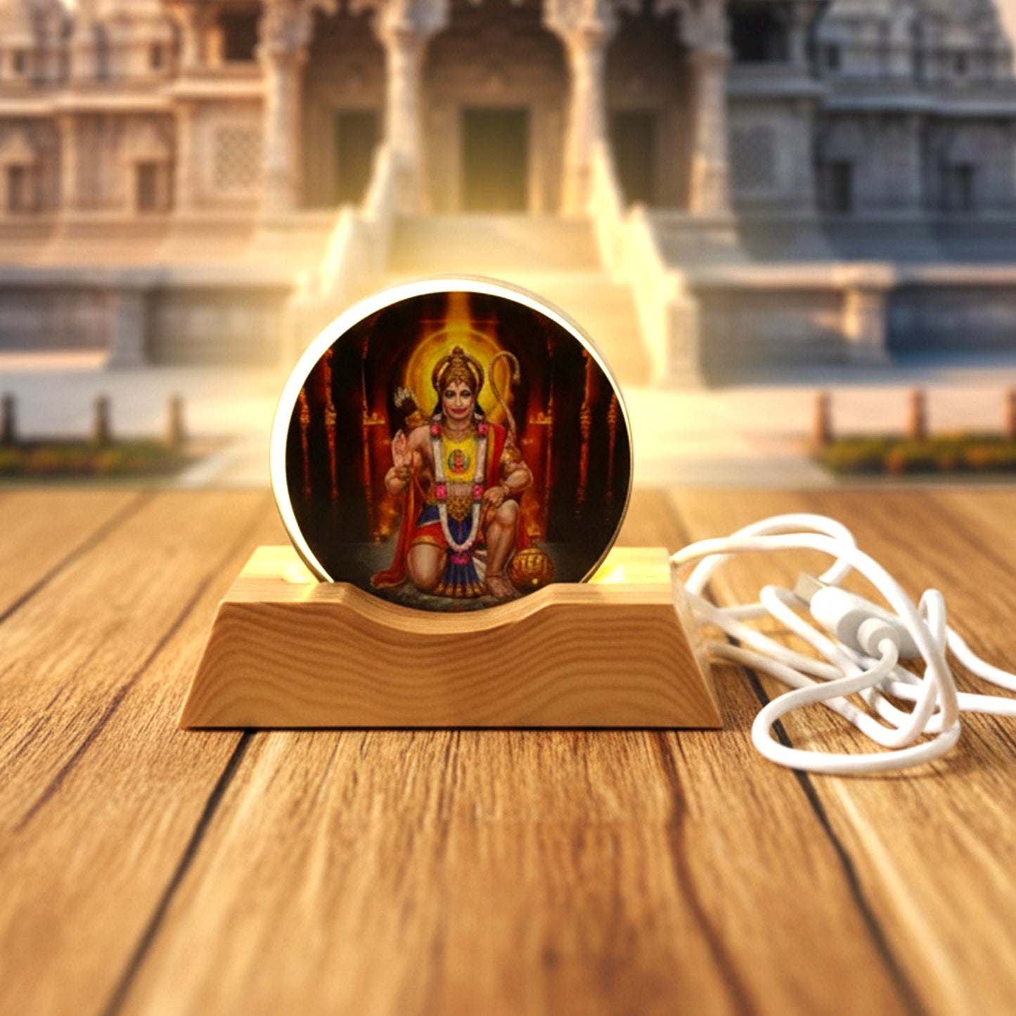 3D Hanuman Ji LED Night Lamp with Wooden Base - USB Powered - Happy Price - Image 2
