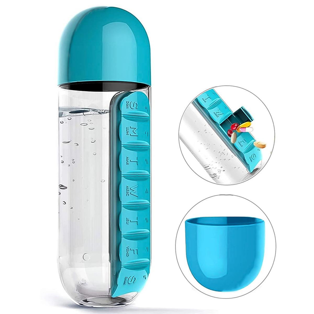 Pill Vitamin Bottle Water Bottle Multi Functional Use For Traveling Outdoor Use Water Bottle Travelling Kit Summer Special Bottle (600 Ml Mix Color ) - Happy Price - Image 2