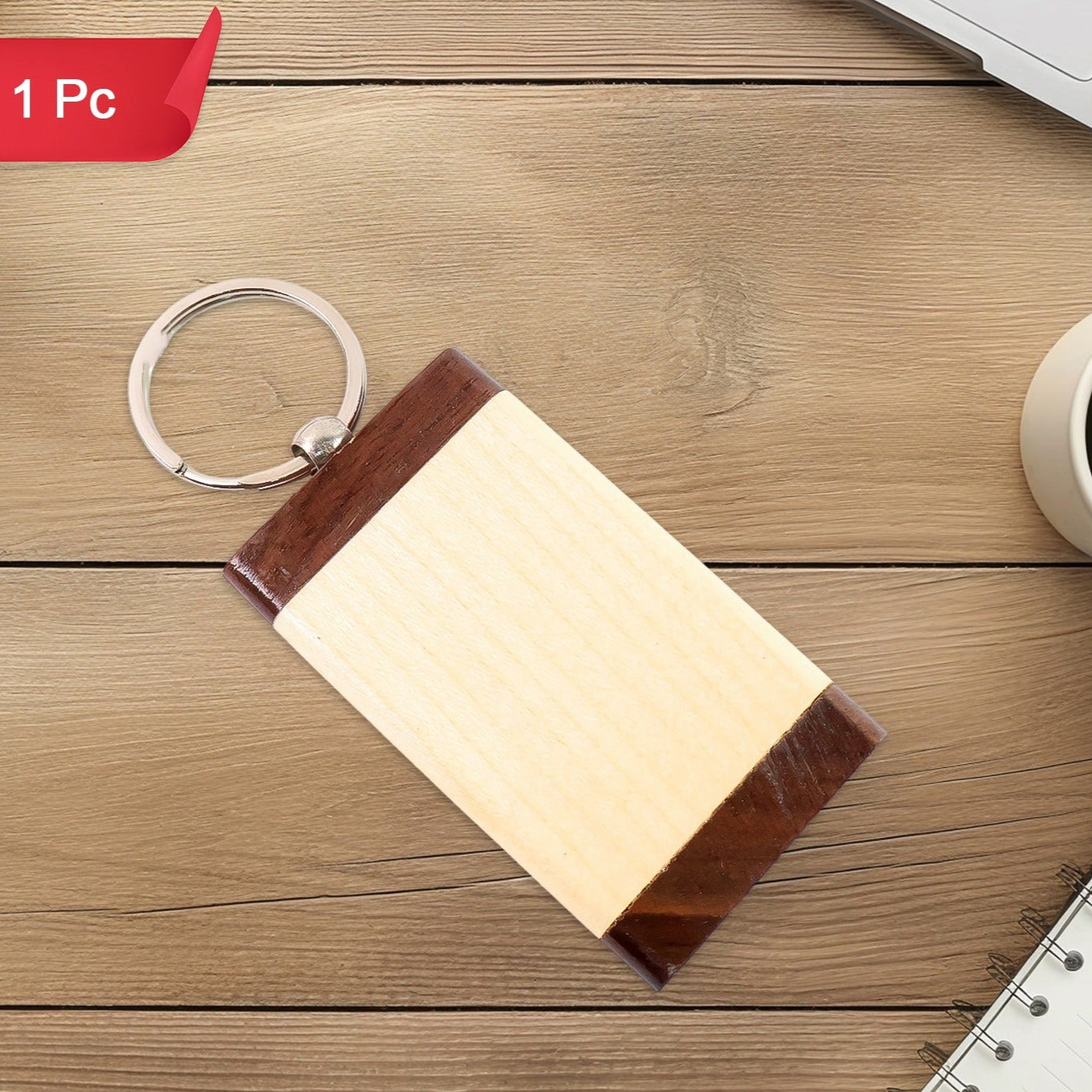 Premium Wooden Keychain With Dual Tone Finish (1 Pc) - Happy Price - Image 1