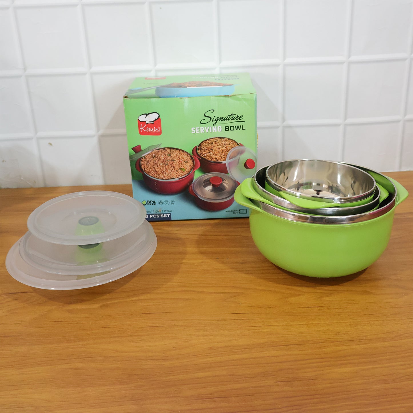 Multipurpose Kitchen Serving Bowl Set of 3 with Lids (1000ml, 1400ml, 2200ml) - Great Price - Image 6