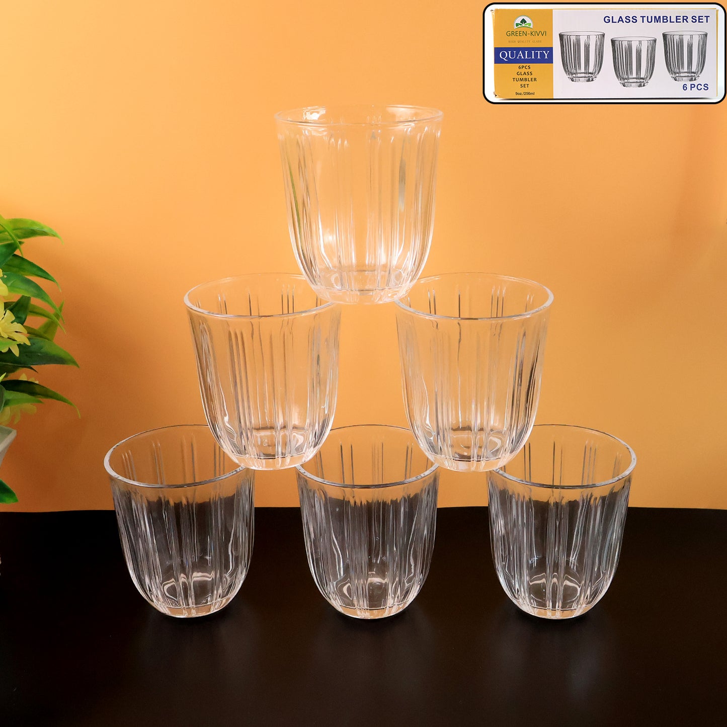 Clear Glass Tumblers Set - 256ml, 6 Pcs, Ribbed Design - Happy Price - Image 3