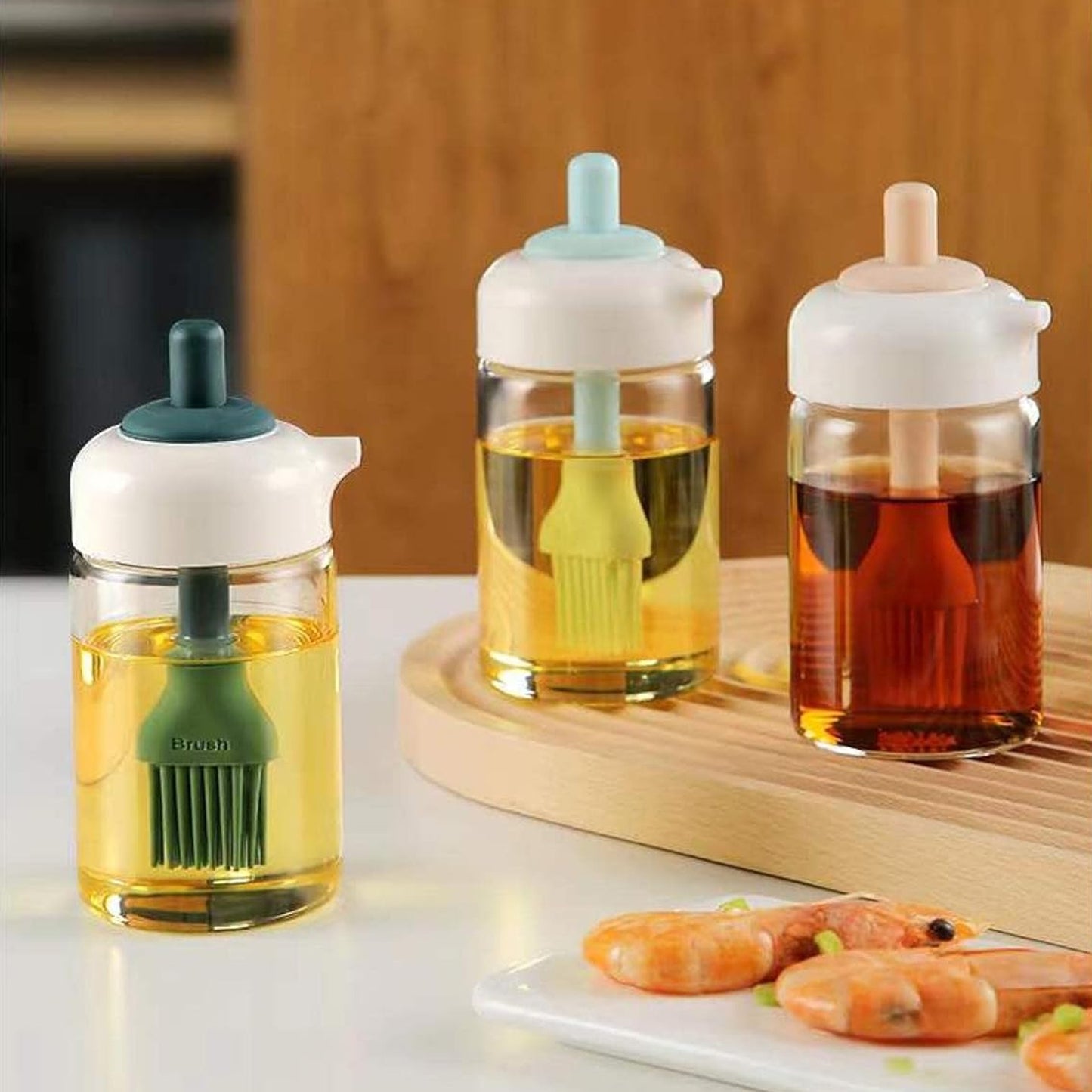 2 In 1 Glass Oil Dispenser Jar Bottle With Brush (1 Set) - Happy Price - Image 3