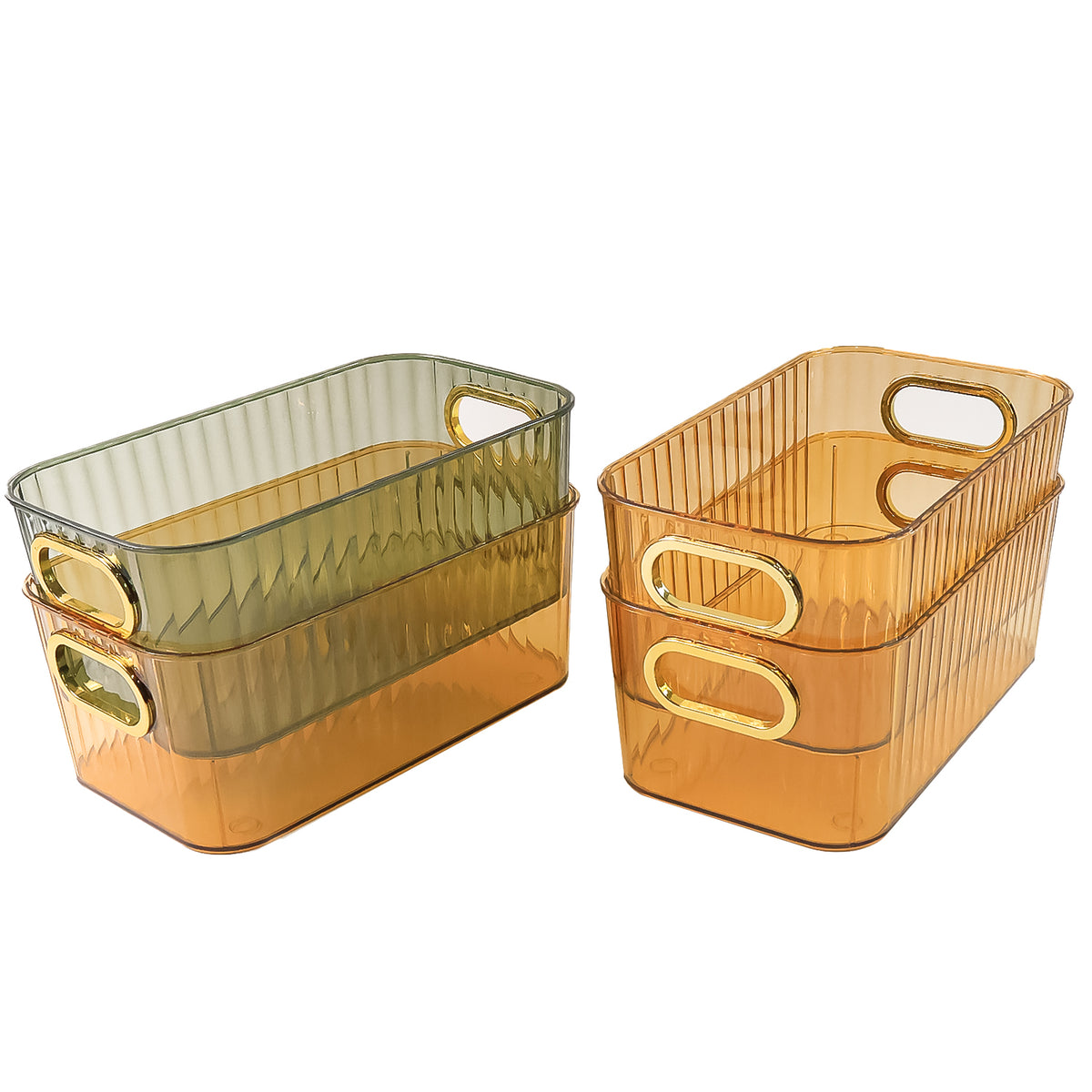 Premium Ribbed Transparent Storage Basket With Gold Handle Multipurpose Kitchen Amp Home Organizer Box (25x14cm 4 Pc) - Happy Price - Image 2