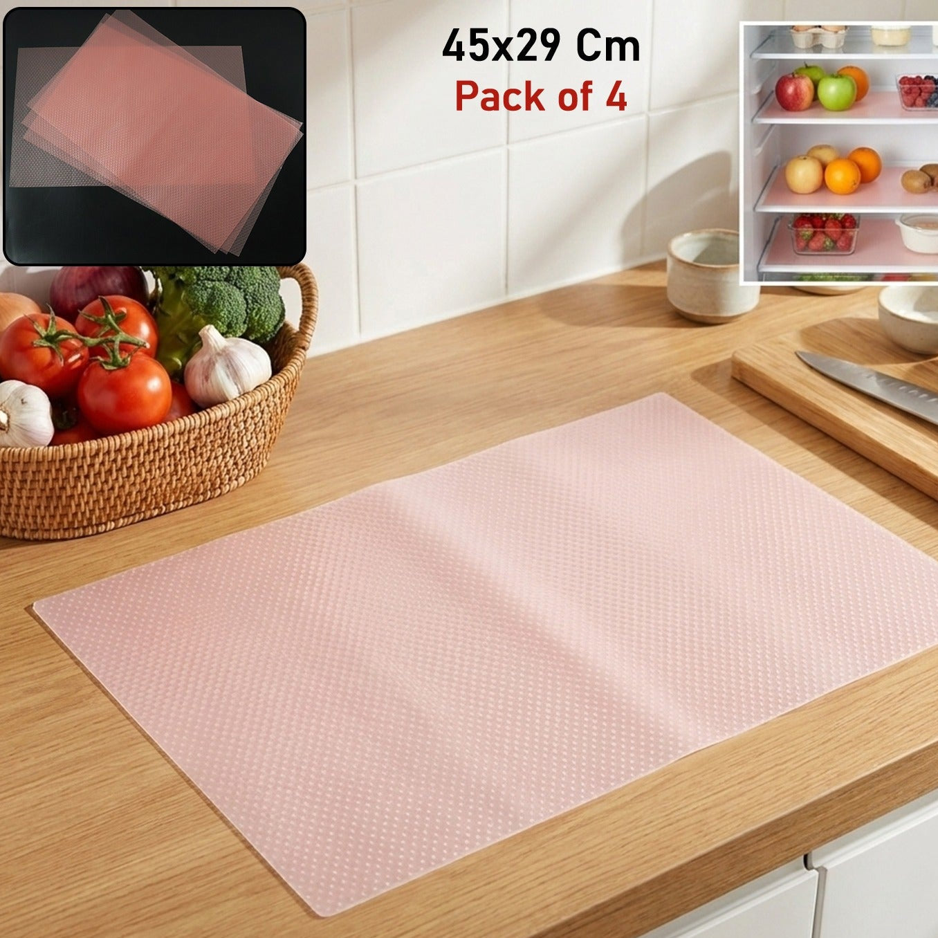 4 Pcs Transparent Fridge Mats - 45x29 cm Shelf Liners for Kitchen Organization - Happy Price - Image 1
