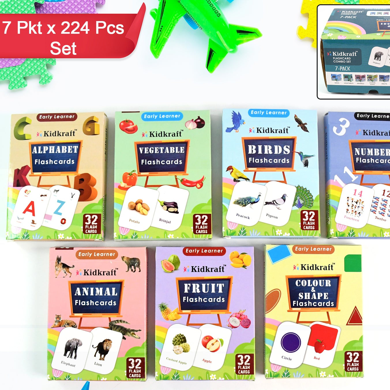 224 Pcs Early Learning Flashcard Combo Set - 7 Topics for Kids - Happy Price - Image 1