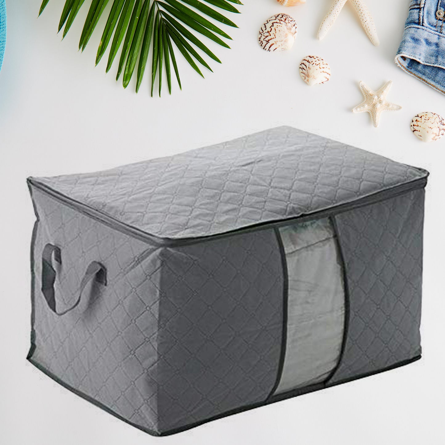 Quilted Foldable Storage Bag with Transparent Window & Handles - Happy Price - Image 2