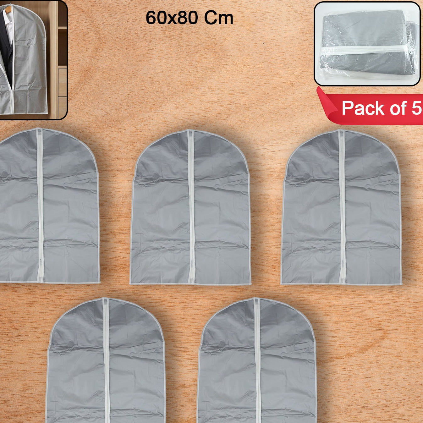 Breathable Garment Cover Set for Suits & Dresses - 5 Pcs (60 x 80 Cm) - Happy Price - Image 1