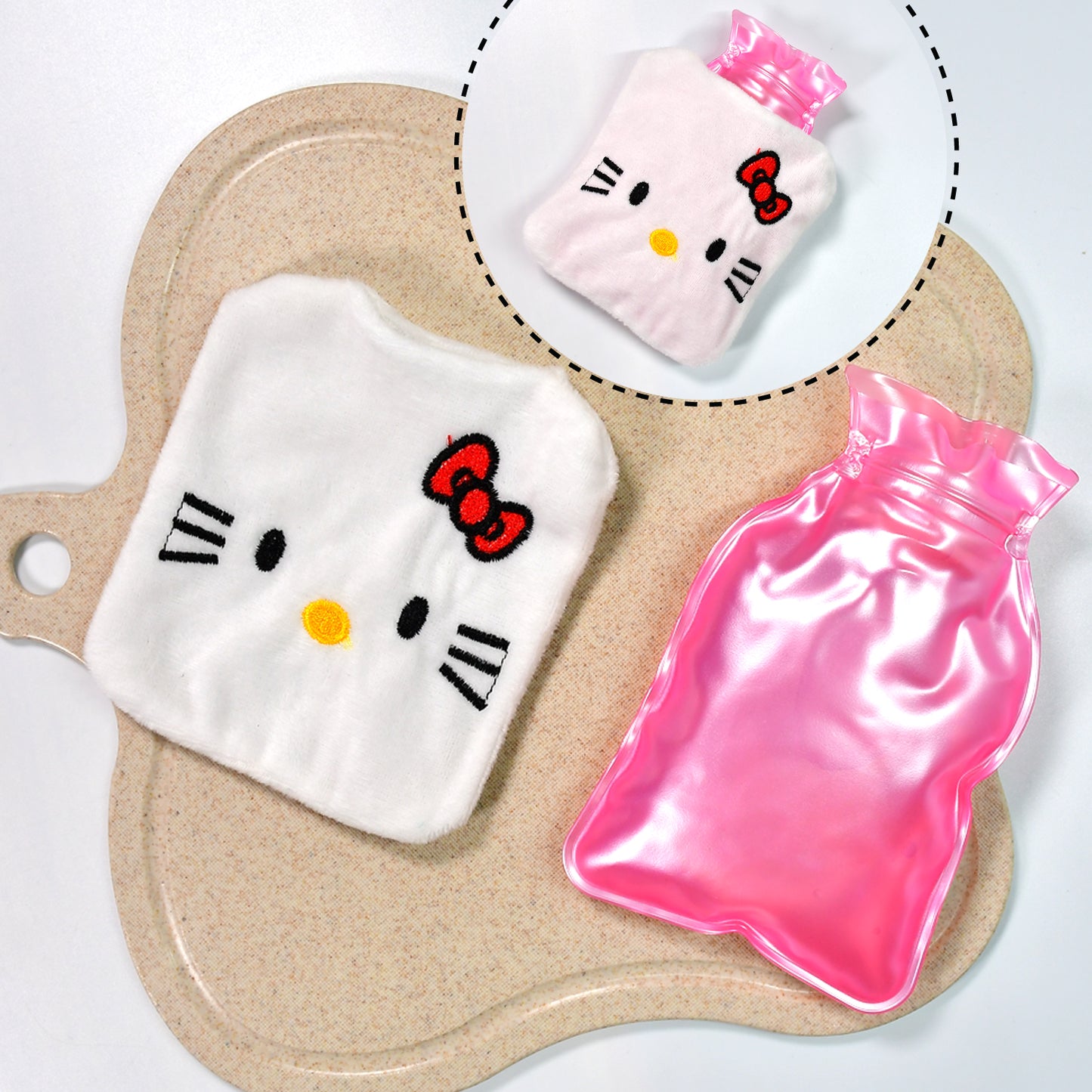 White Hello Kitty Small Hot Water Bag With Cover For Pain Relief Neck Shoulder Pain And Hand Feet Warmer Menstrual Cramps. - Happy Price - Image 3