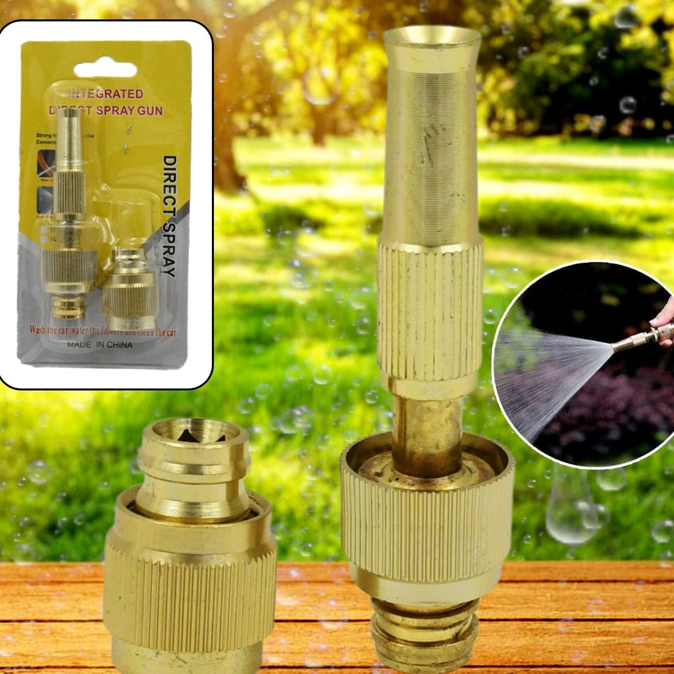 Water Spray Nozzle For Water Pipe Booster Nozzle For Car Wash Nozzle With High Pressure Water Adjustable Brass Nozzle Water Spray Gun For Gardening Watering Tools - Happy Price - Image 1