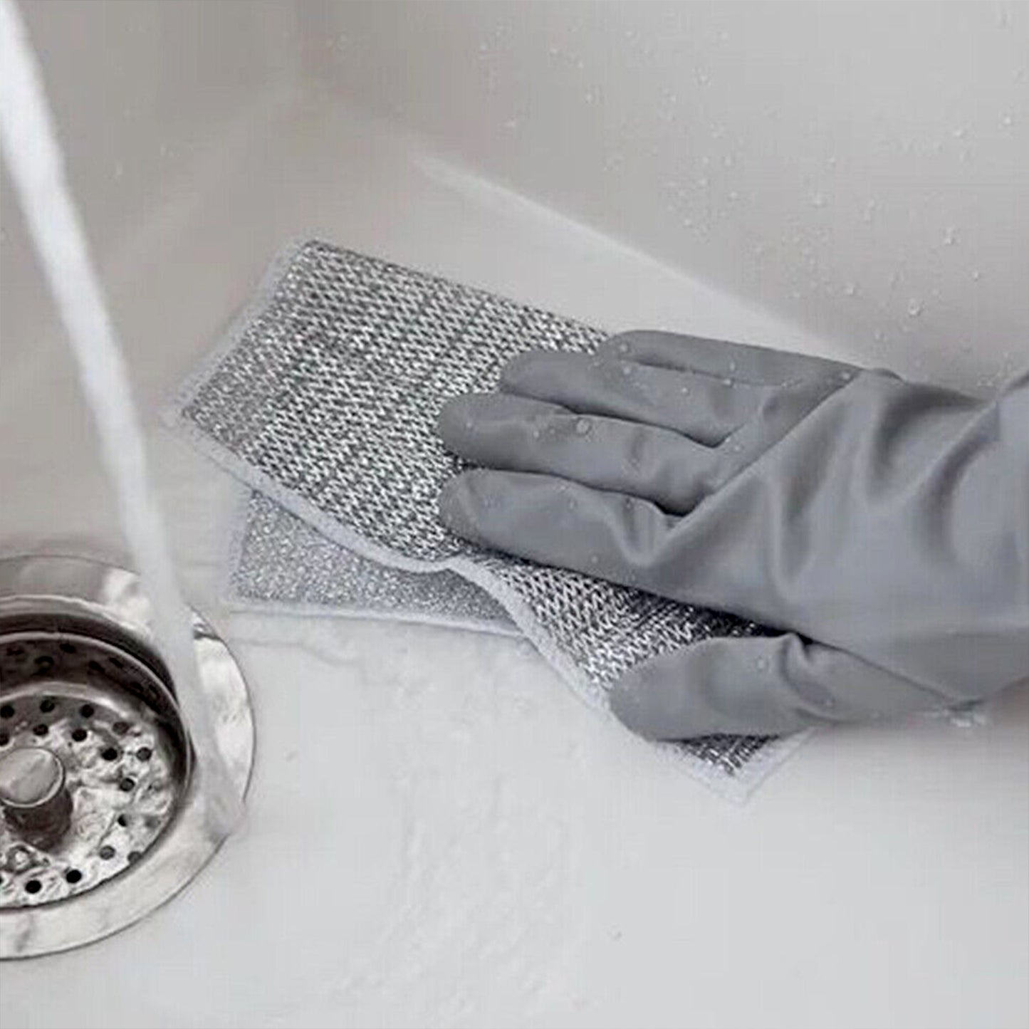 Double-sided Multipurpose Microfiber Cloths Stainless Steel Scrubber Non-scratch Wire Dishcloth Durable Kitchen Scrub Cloth (1 Pc 20x20 Cm) - Happy Price - Image 3