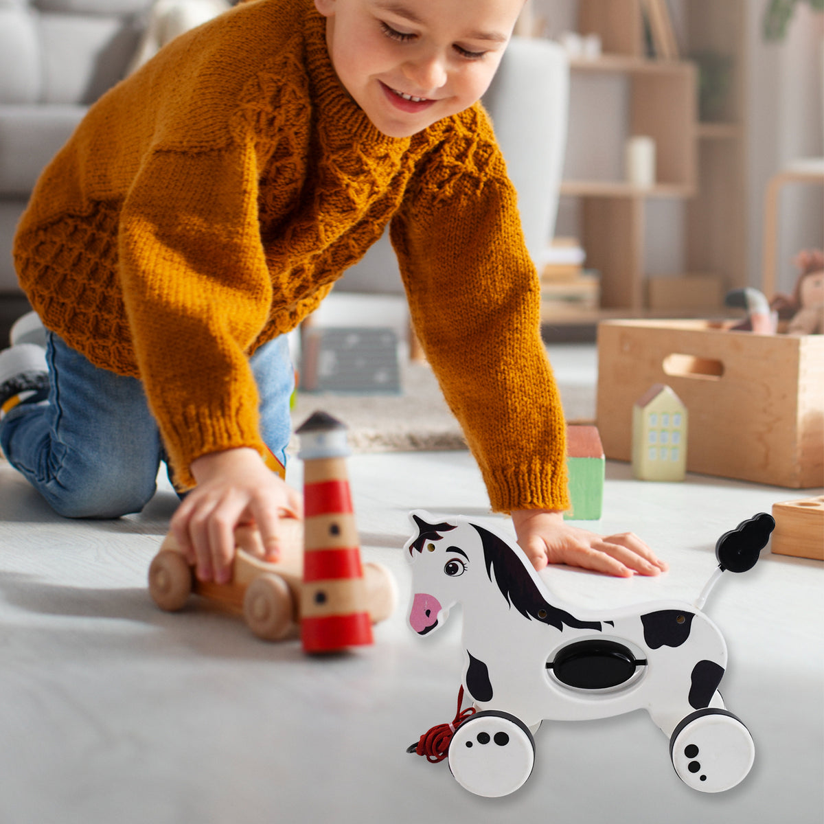 Hourse Pull Along Toddler Toy With Attractive Design - Happy Price - Image 3