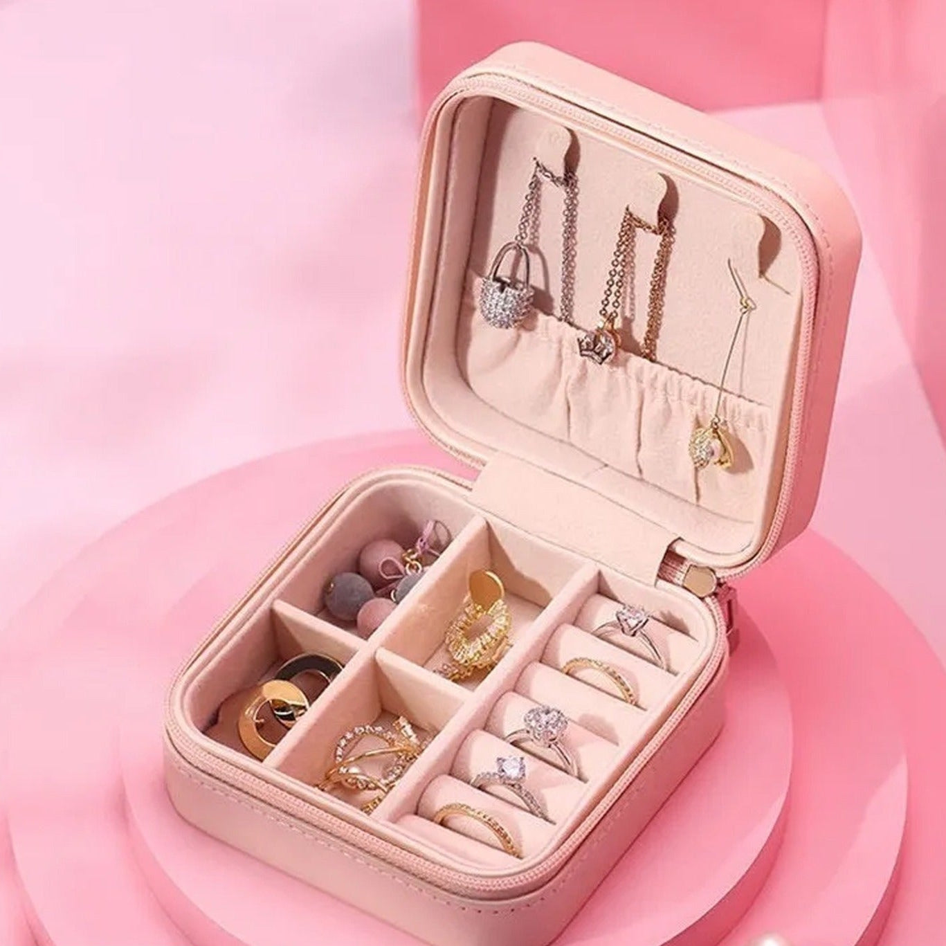 Jewellery Box For Women Mini Portable Jewelry Box Organiserpu Leather Jewlerrying Display Holder Small Travel Jewellery Box For Girls Women Mother Daughte Travel Ring Pendant Earring Necklace Storage Case - Happy Price - Image 1