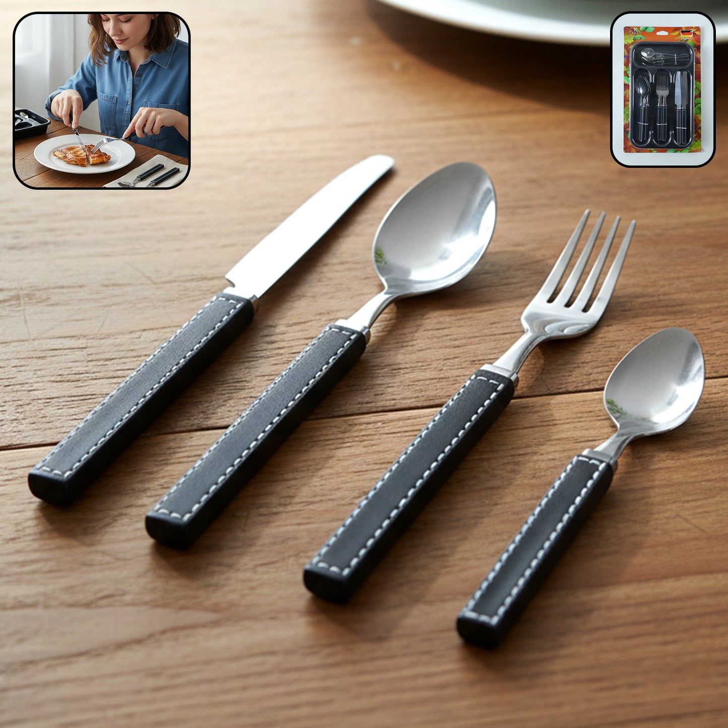 24 Piece Stainless Steel Cutlery Set with Plastic Handles and Tray - Great Price - Image 2