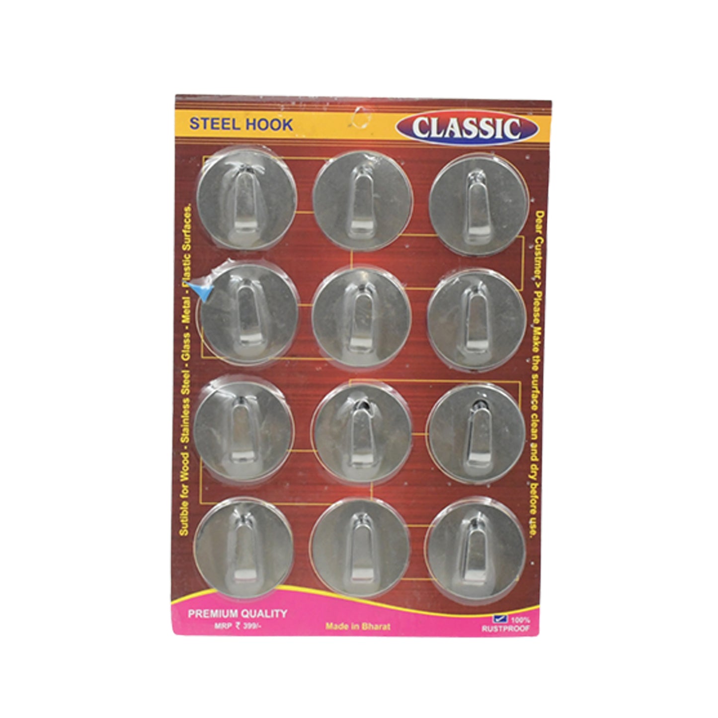 Multipurpose Steel Wall Hanging Hook 12 Pc Self Adhesive Wall Hanging Hooks Sticker Hook Suitable For Wall Paper Calender Bathroom Tiles Kitchen Key Hange And Etc Hook 12 (Pack Of 12) - Happy Price - Image 4