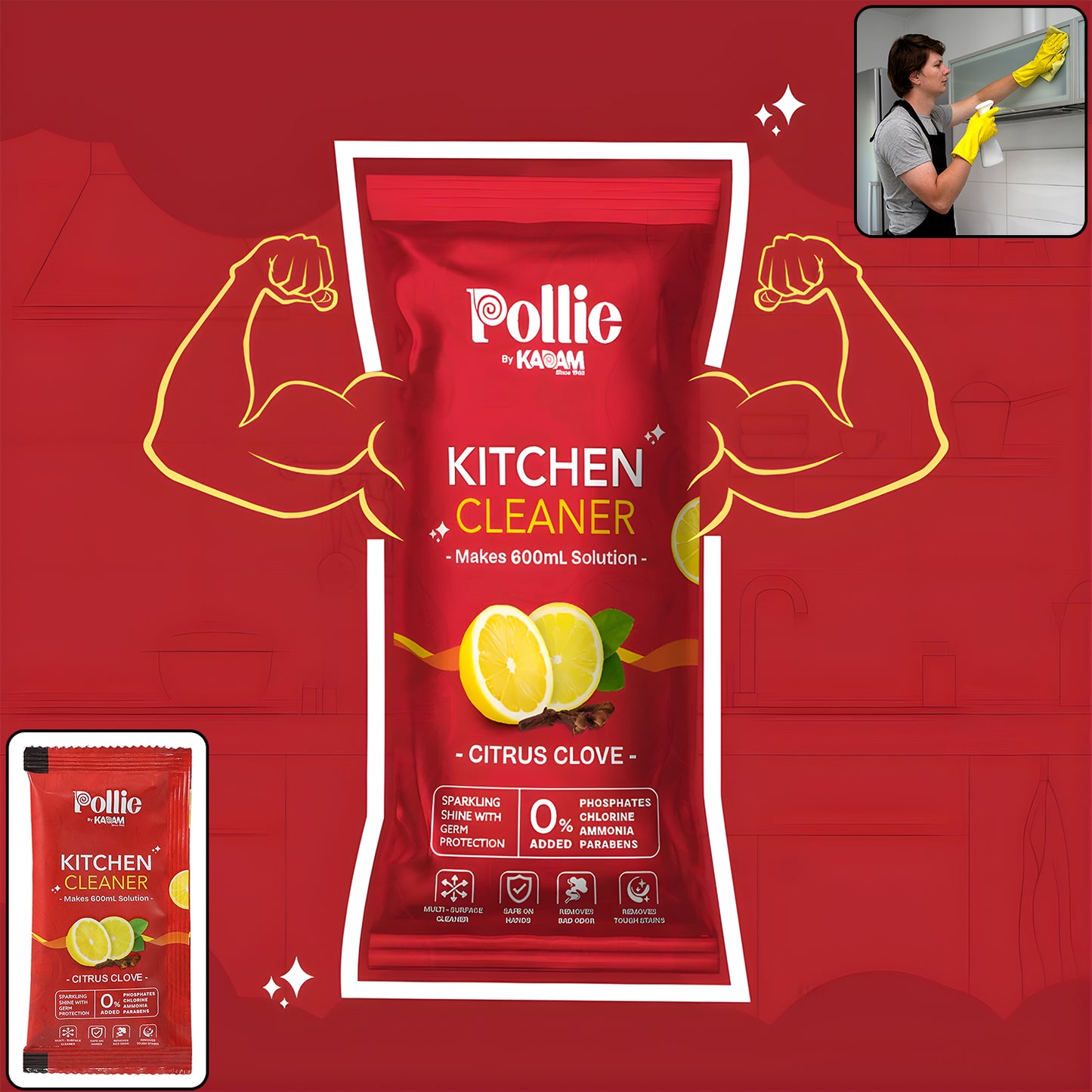 Pollic Kadam Concentrated Kitchen Cleaner Sachet - Makes 600ml Citrus Clove Solution - Happy Price - Image 7