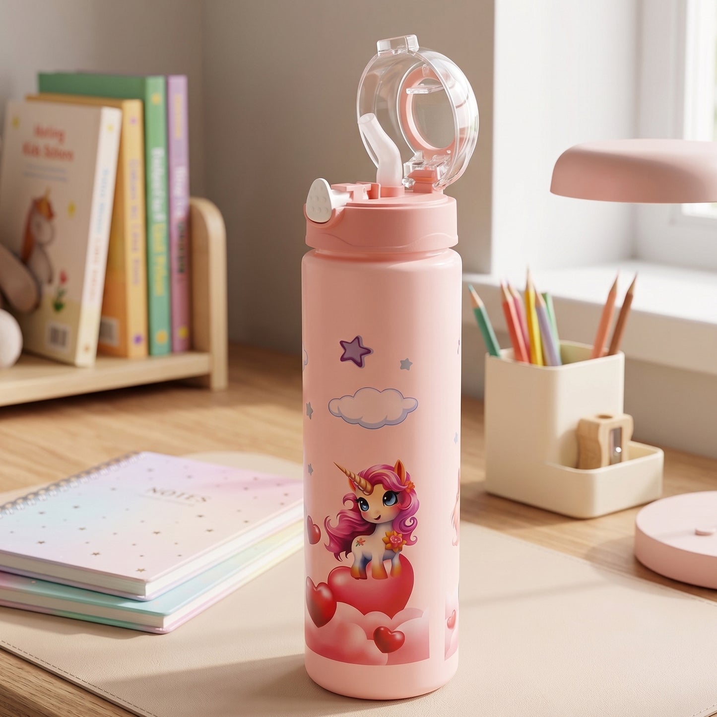 Kids Cartoon Water Bottle with Flip Lid and Straw - 500 ML, 1 Pc - Great Price - Image 3