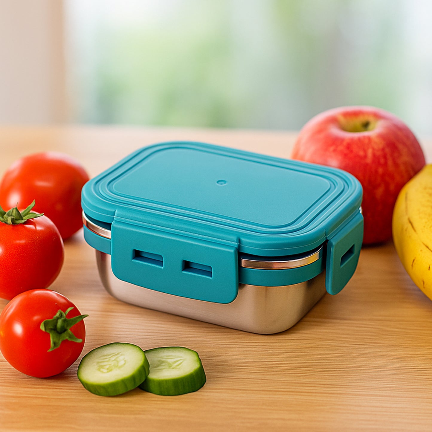 Apex Stainless Steel Mini Food Container, 200 ML, Teal Leak-Proof Lid - Happy Price - Image 3