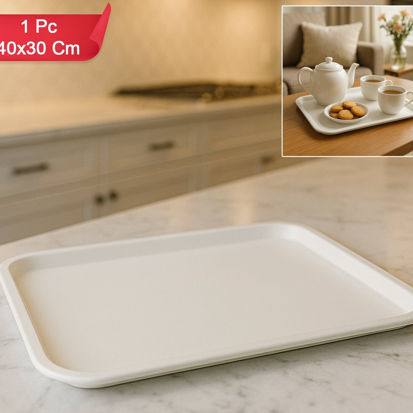 Large Plastic Serving Tray 40x30 cm - Sturdy & Lightweight for Home & Office (1 Pc) - Happy Price - Image 1