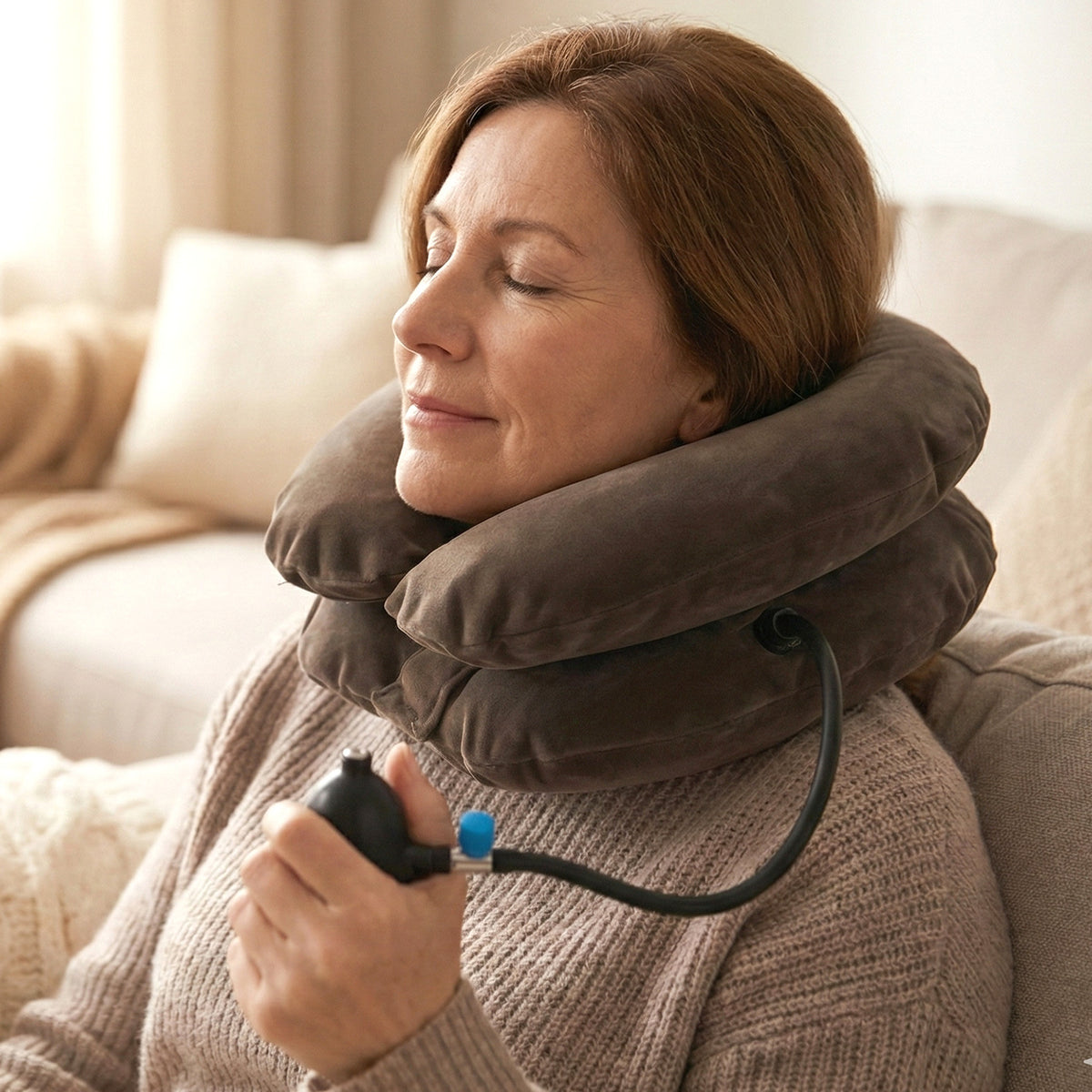 3 Layer Inflatable Cervical Neck Traction Collar with Air Pump - Neck Pain Relief & Posture Support (1 Pc) - Happy Price - Image 3