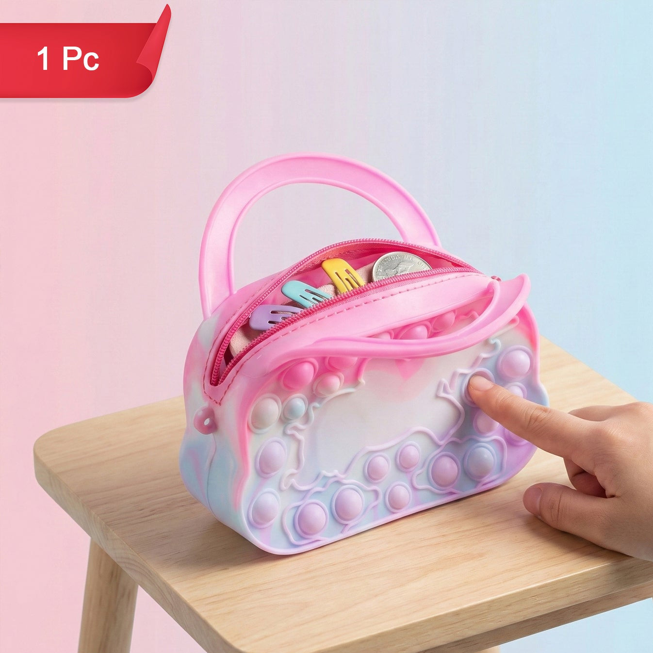 Silicone Pop It Coin Pouch with Zipper and Handle - 1 Pc - Happy Price - Image 1