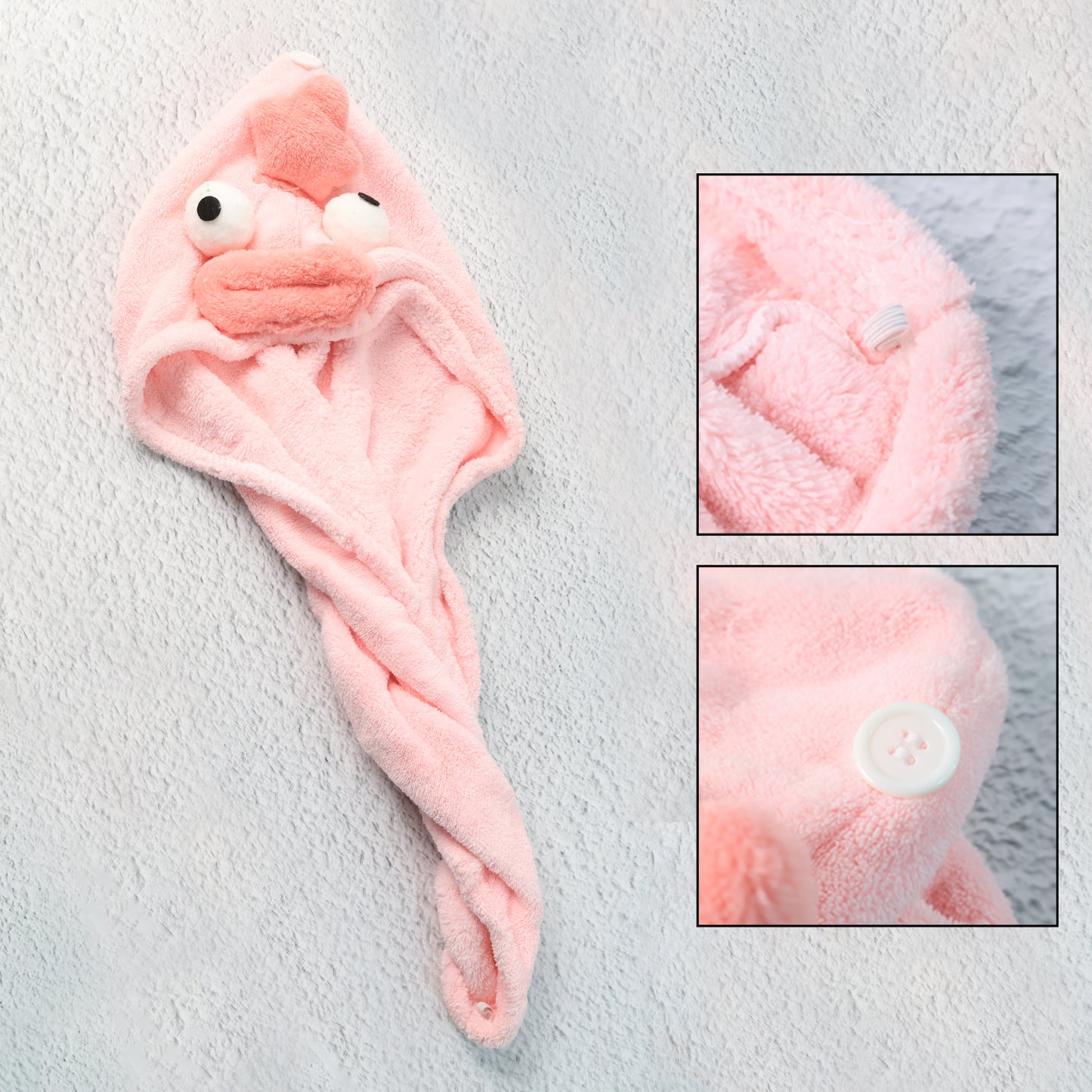 Soft Microfiber Cartoon Design Hair Drying Towel Wrap With Button Closure (1 Pc) - Happy Price - Image 6