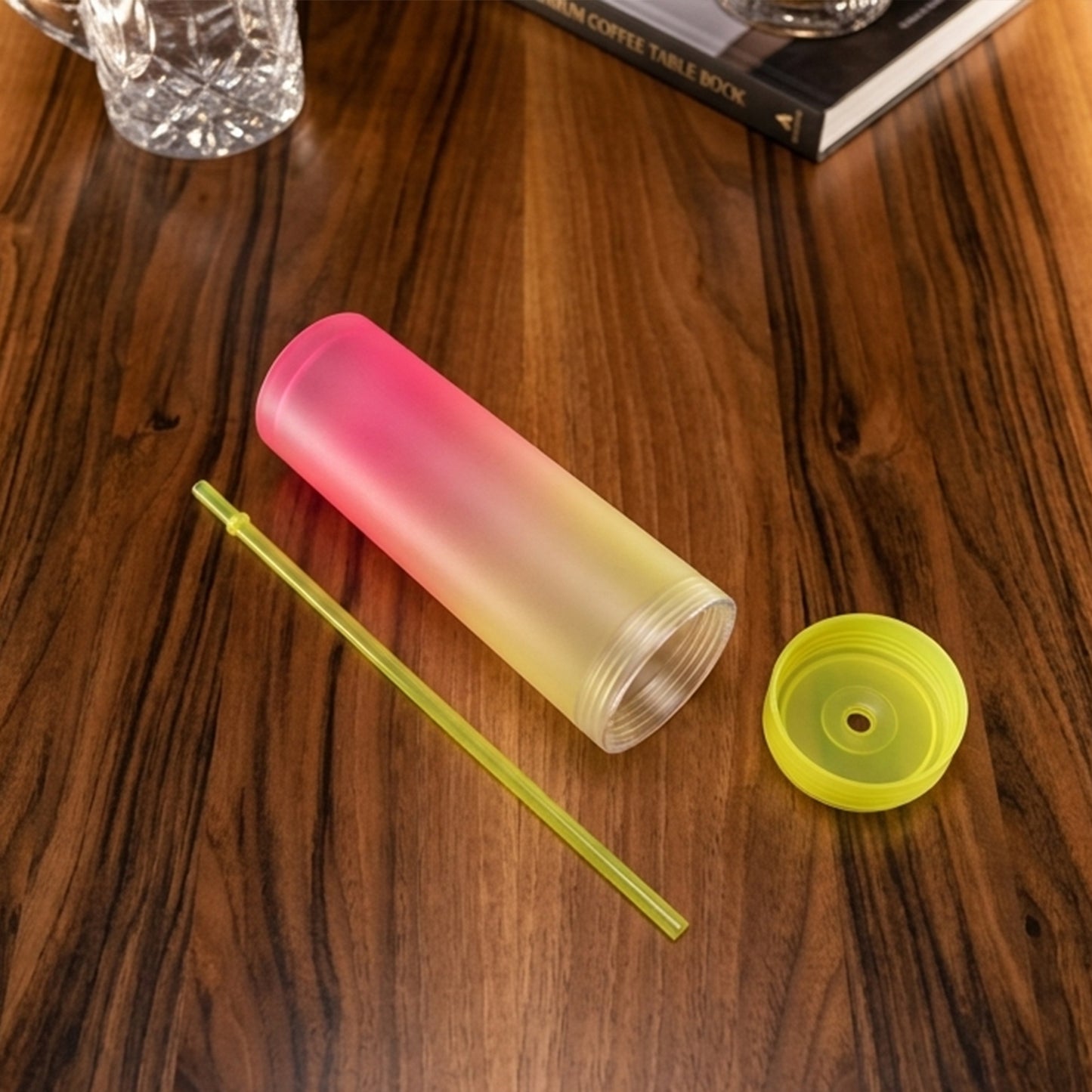 Gradient Plastic Tumbler Cup with Straw and Lid - 400 ML Approx, 1 Pc - Great Price - Image 3
