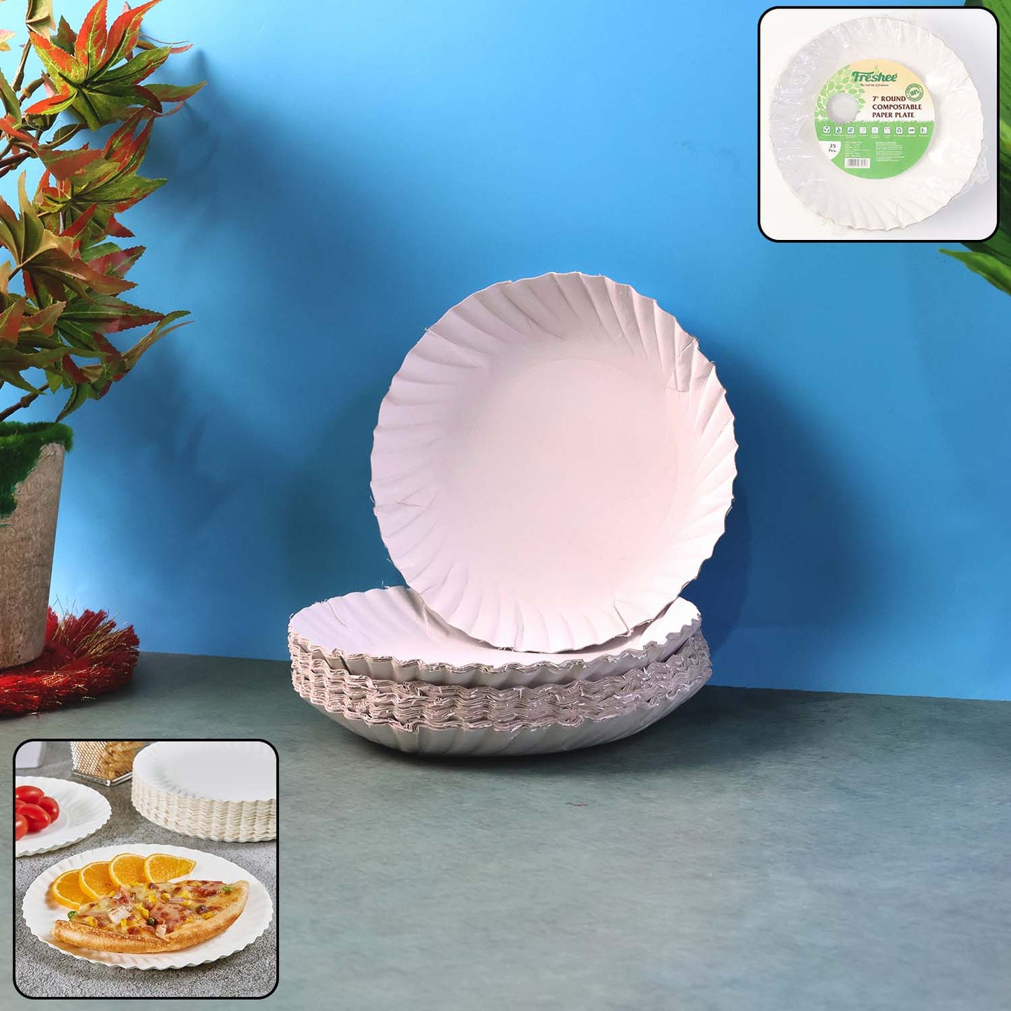 7 Inch Compostable Paper Plates - 25 Pcs Pack | Eco-Friendly Disposable Dinnerware - Happy Price - Image 2