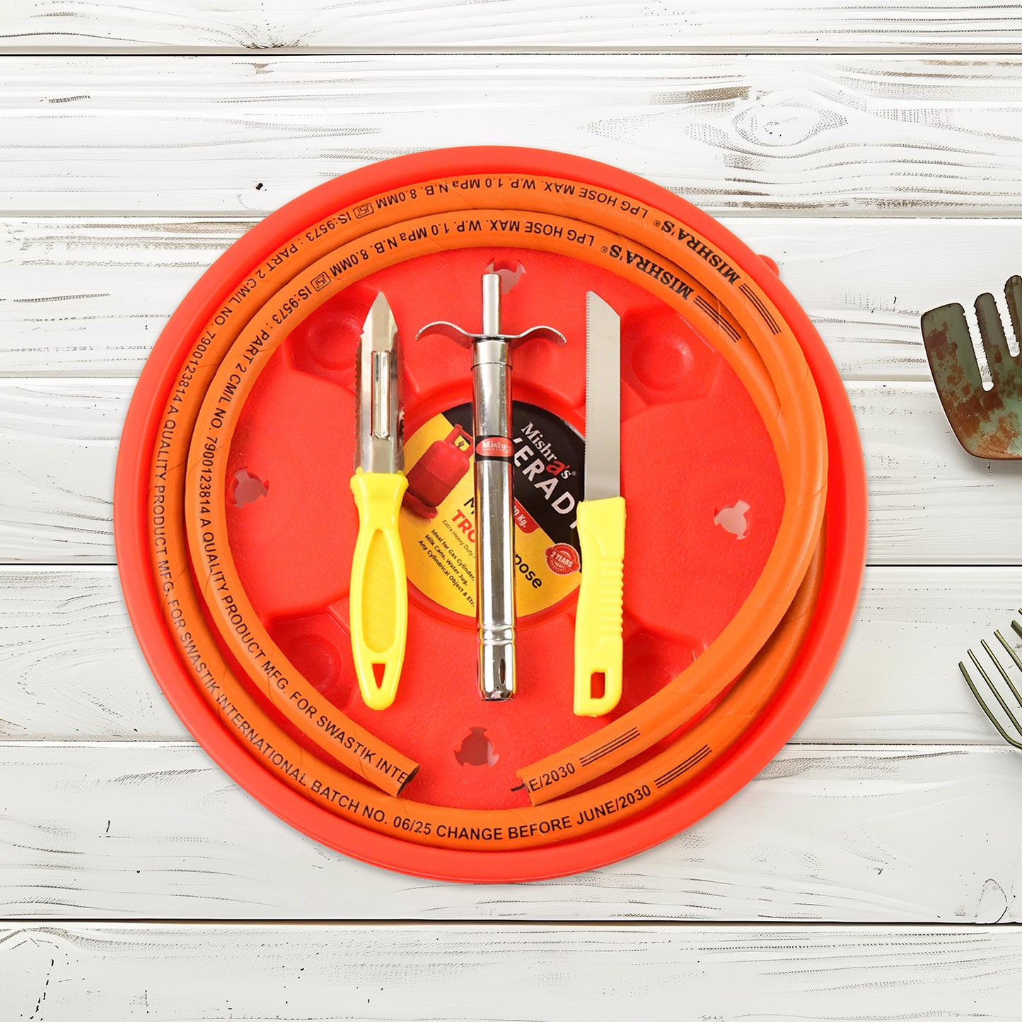 Mishras 5-piece Multipurpose Lpg Kitchen Combo Set With Gas Pipe Cylinder Trolley Knife Lighter Peeler - Happy Price - Image 2