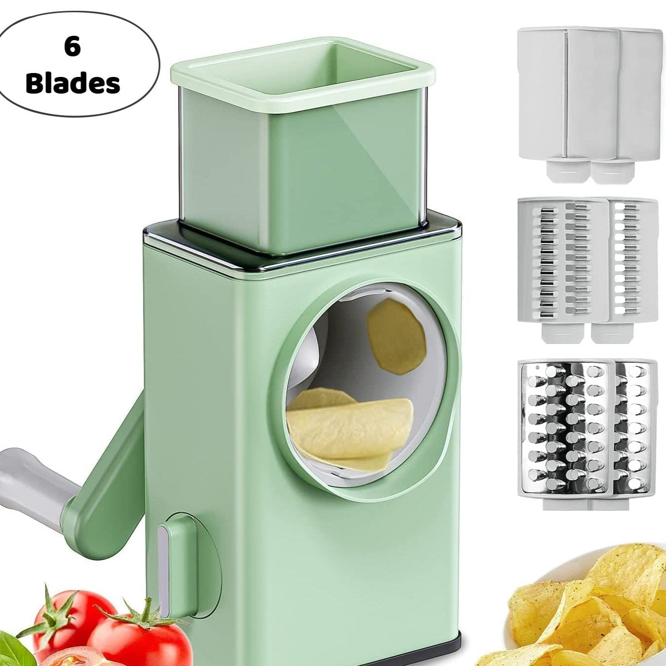 Stainless Steel Vegetable Chopper Veg Chopper And Dicer With 6 Blades Brush Kitchen Multifunctional Mandoline Vegetable Slicer For Veggies Onion Garlic Potatoes Fruits Cookie Oreo Vegetable Cutter Stable Suction Base For Home Kitchen - Happy Price - Image 1