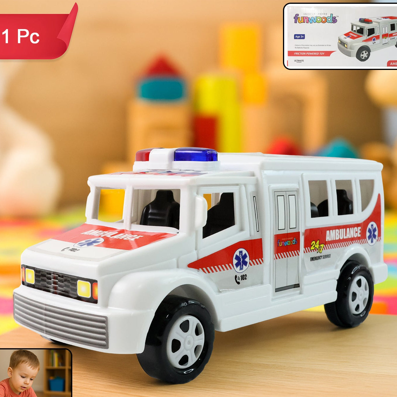 Friction Powered Ambulance Toy for Kids - Realistic Rescue Vehicle (1 Pc) - Happy Price - Image 1