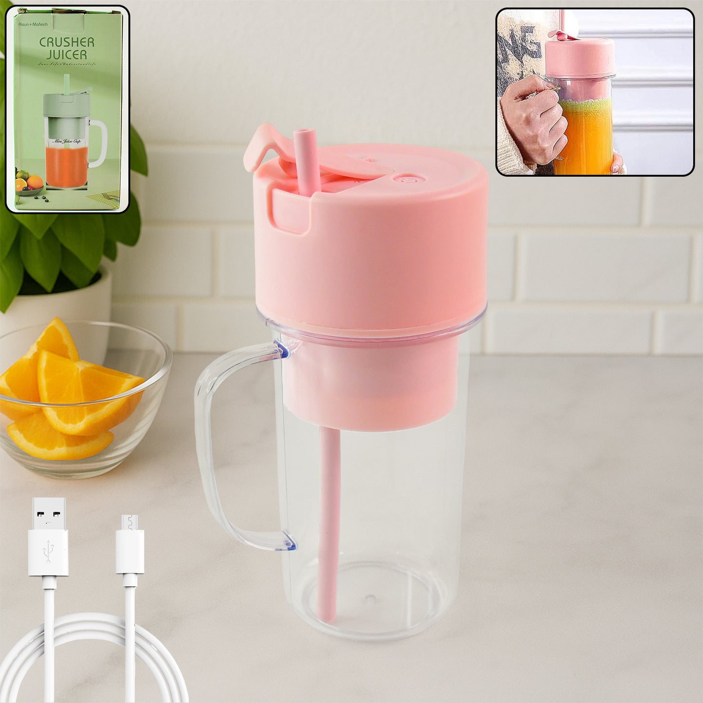 Portable Crusher Juicer With Handle Straw Usb Rechargeable 6 Blades (420 Ml) - Happy Price - Image 2