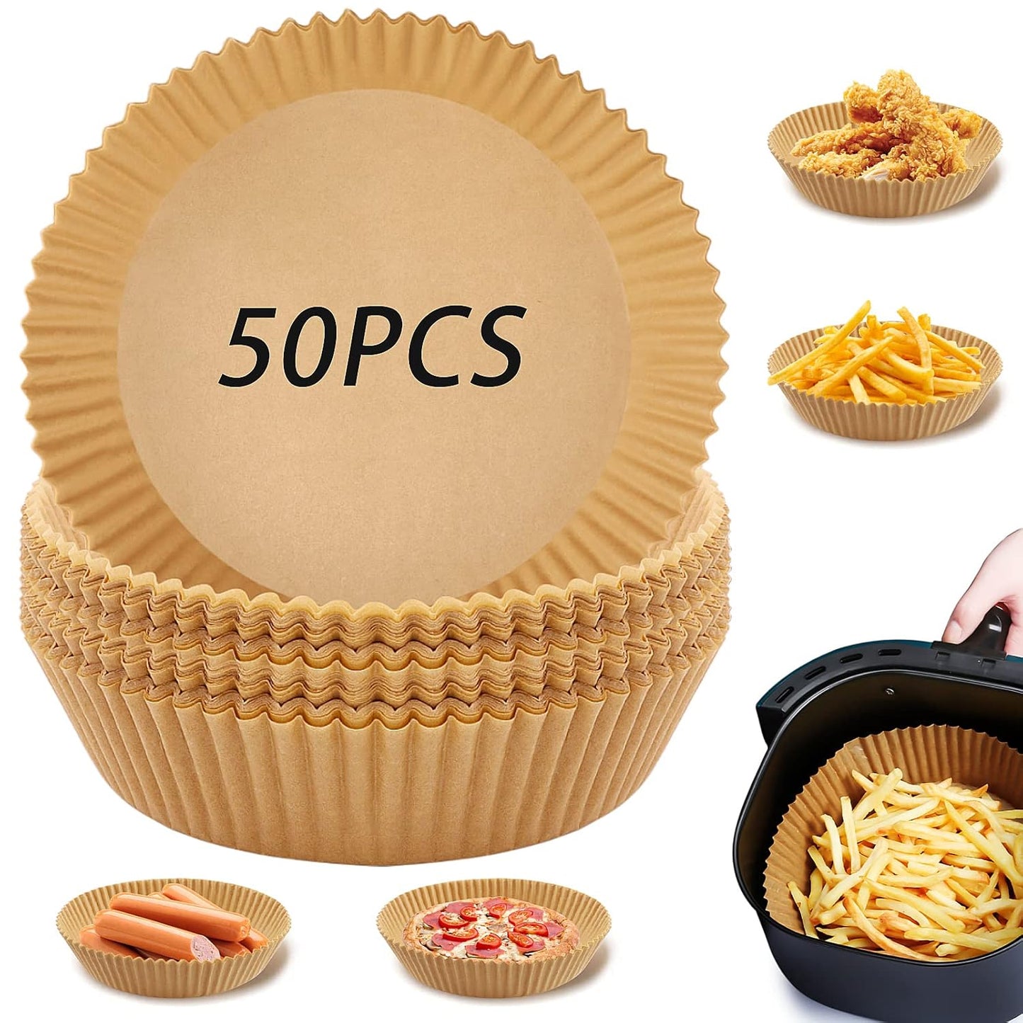 Round Air Fryer Parchment Liners - 50 Pcs Set, 160mm Diameter, 45mm Deep - Happy Price - Image 2
