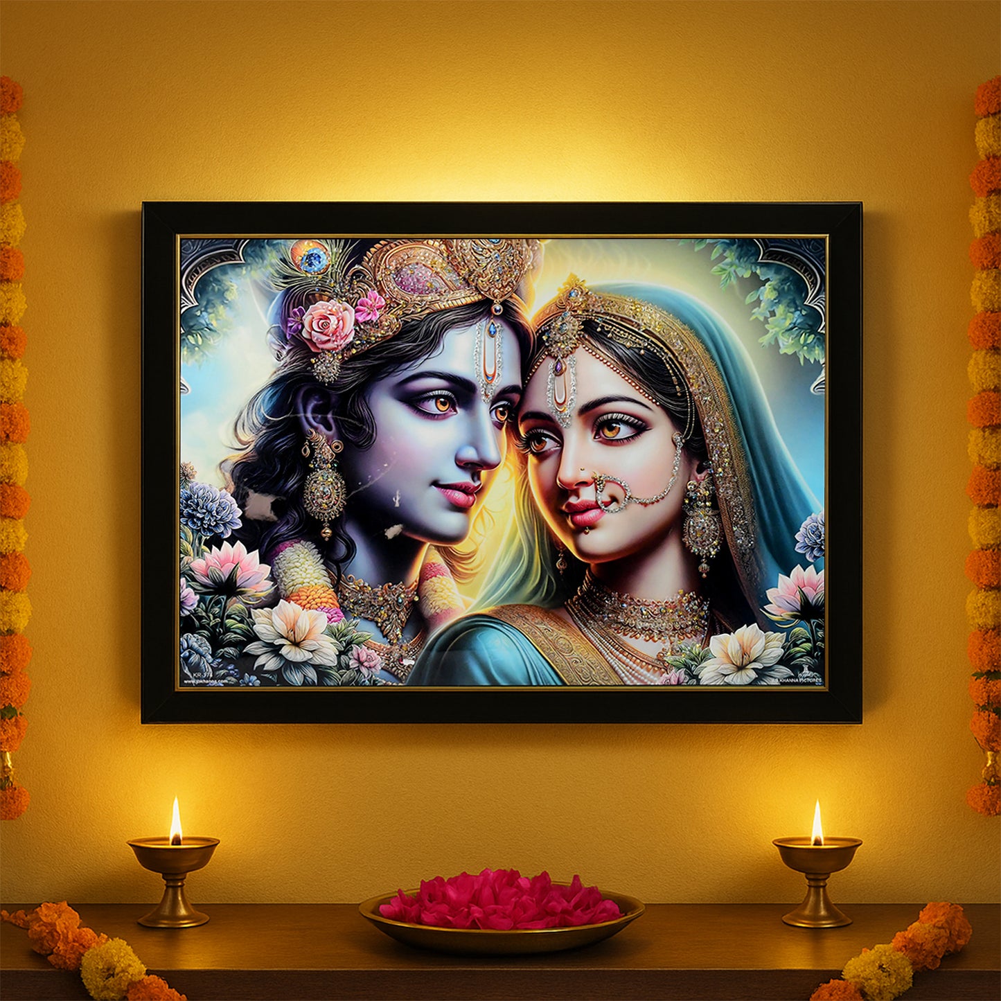 Lord Krishna Radha Wall Painting with Wooden Frame - 60x45 cm, 1 Pc - Happy Price - Image 5