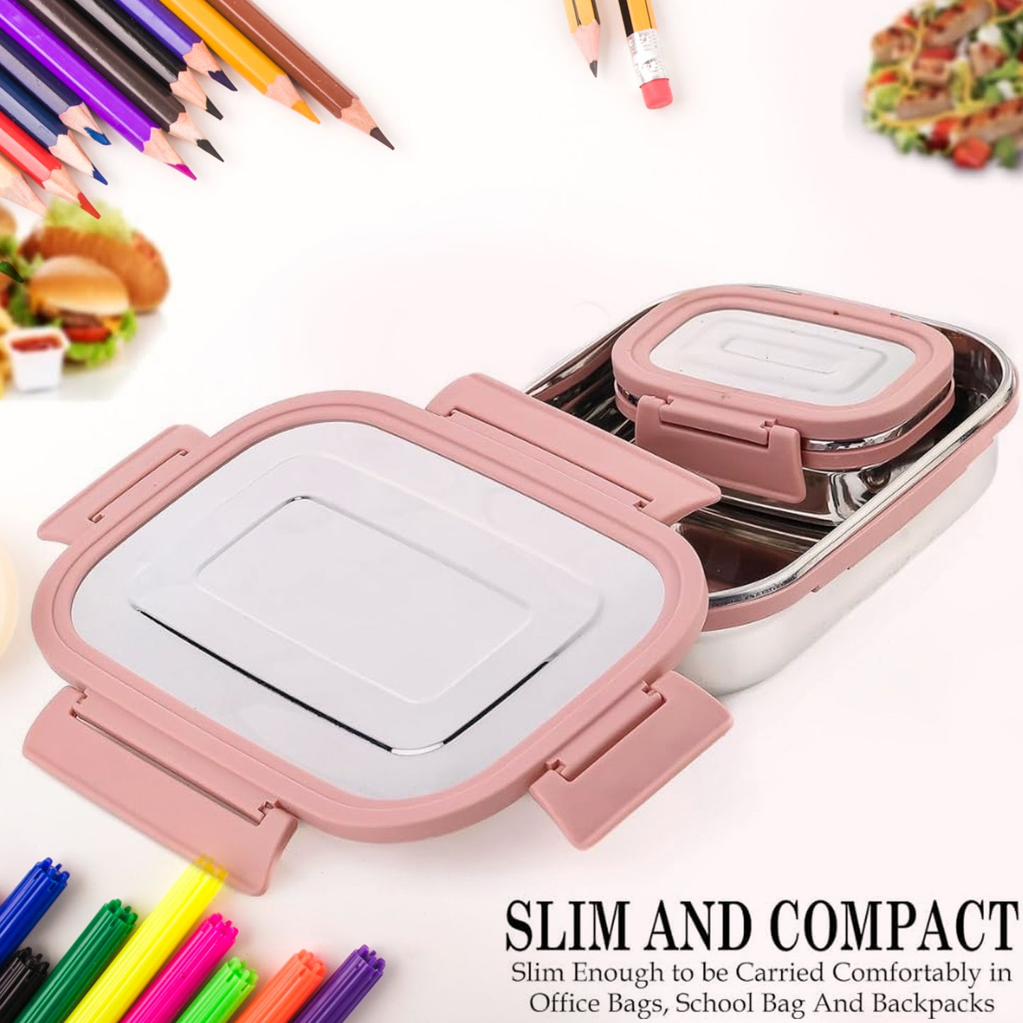 Premium Stainless Steel Leak Proof Air Tight Lunch Boxes (900ml+200ml Approx 2 Pc Set) - Happy Price - Image 6