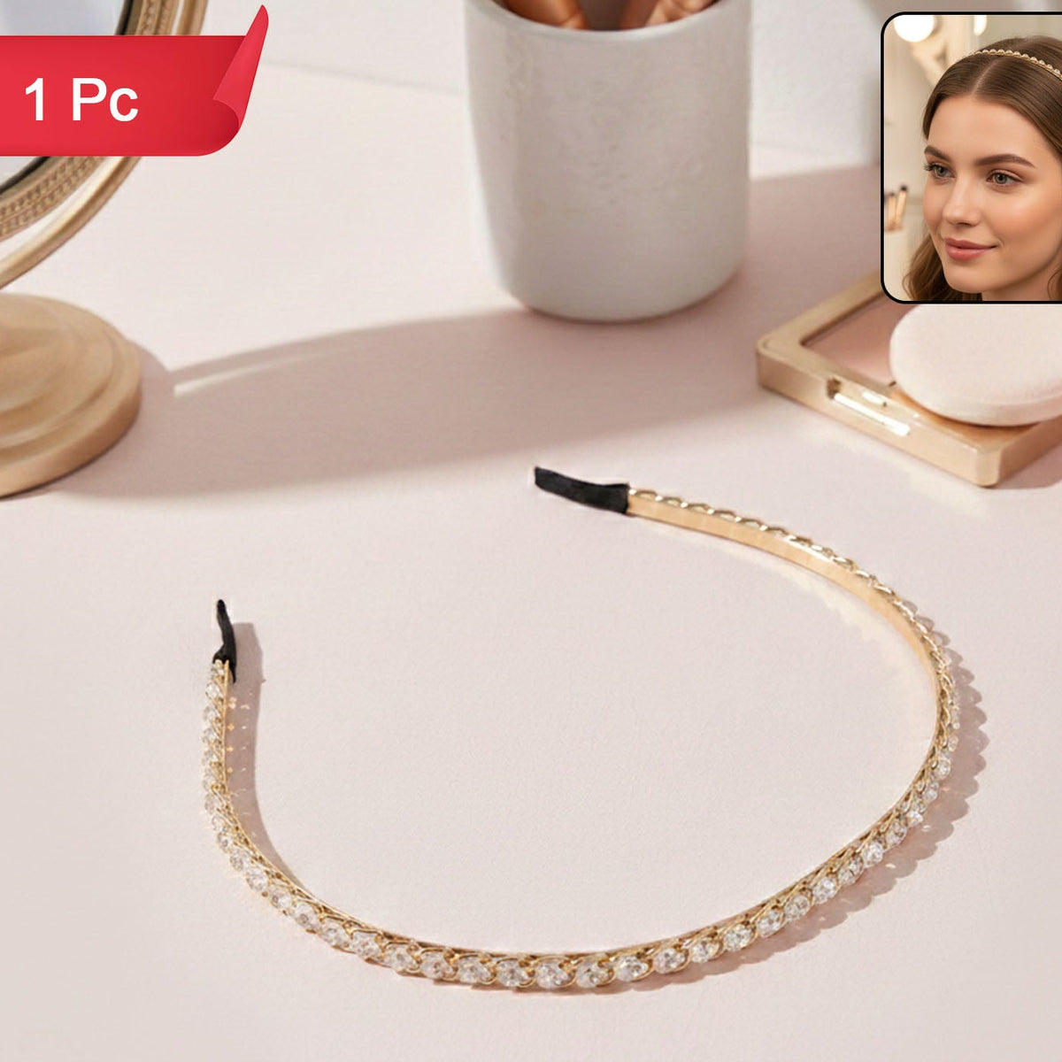 Crystal Embellished Metal Hair Band for Women (1 Pc) - Happy Price - Image 1