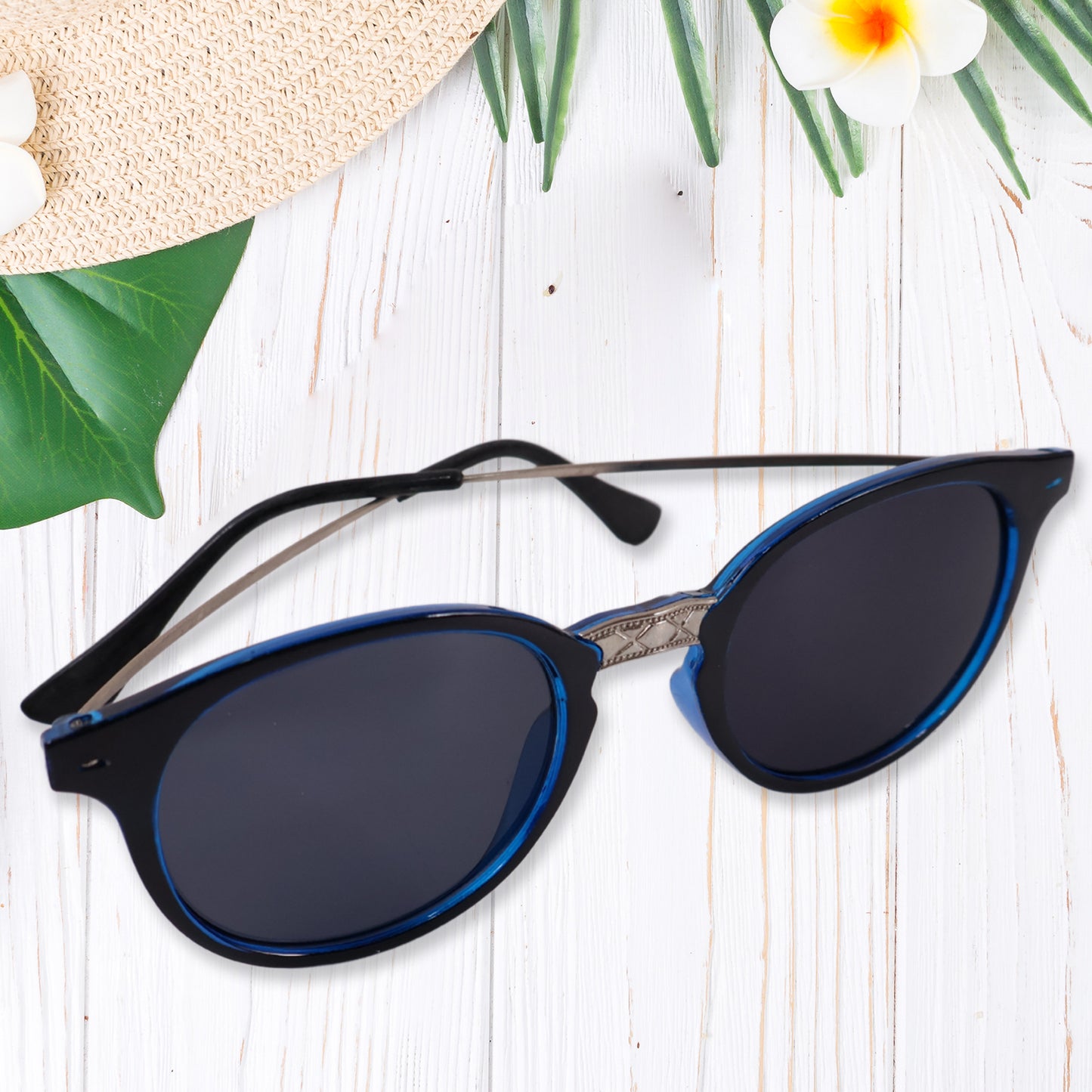 Blue Uv Protected Round Sunglasses Classic Sunglasses For Men Women Lightweight - Happy Price - Image 3