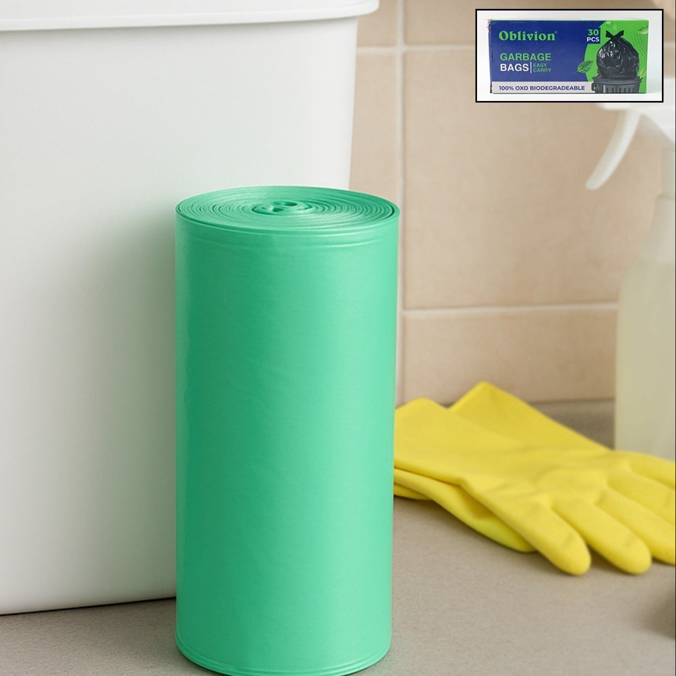 Biodegradable Trash Bags Roll (19 X 21 Inch), Green, Eco-Friendly Waste Disposal - Happy Price - Image 1