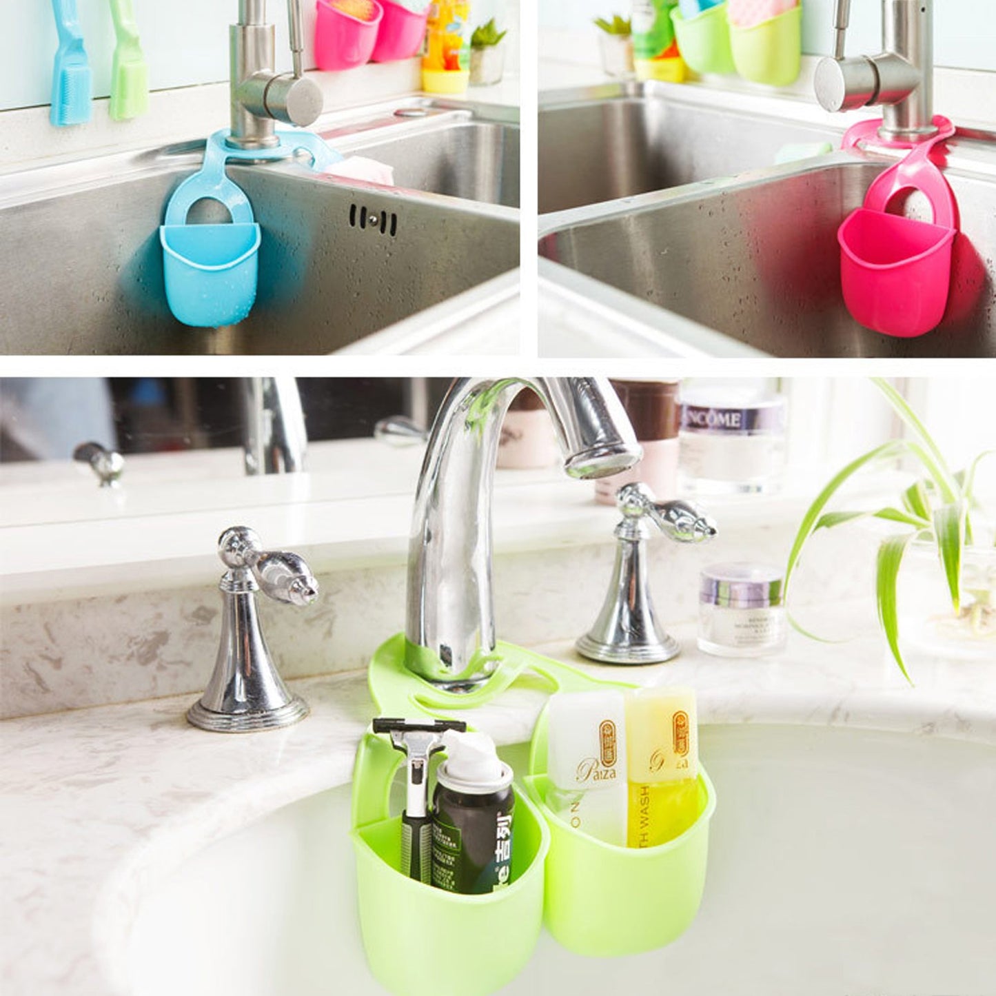 Double Compartment Sink Hanging Organizer - Plastic Faucet Caddy for Kitchen & Bathroom (1 Pc) - Happy Price - Image 5